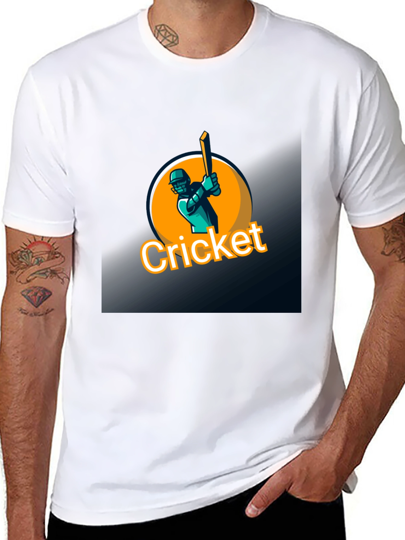 Cricket Player Graphic Black T-Shirt