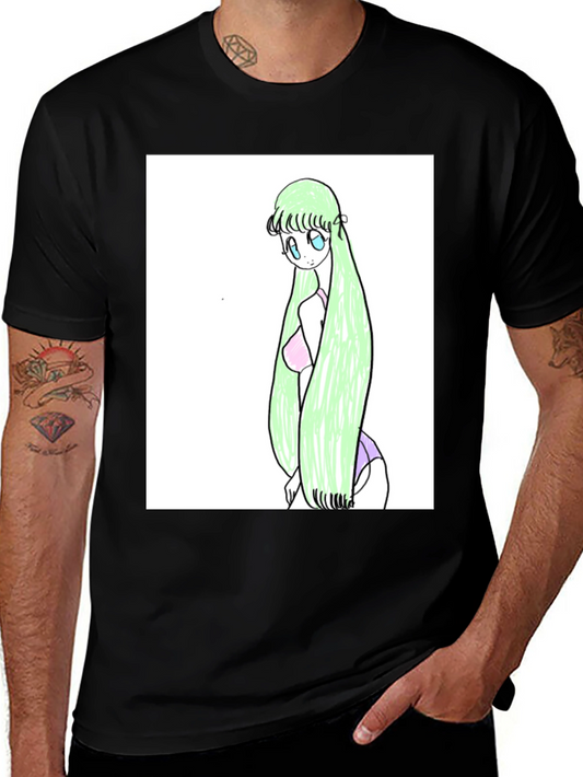 Anime Girl Graphic Tee - Black Cotton T-Shirt