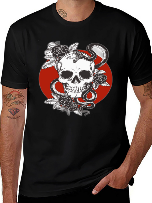 Skull Snake and Roses Graphic Tee - Edgy Style