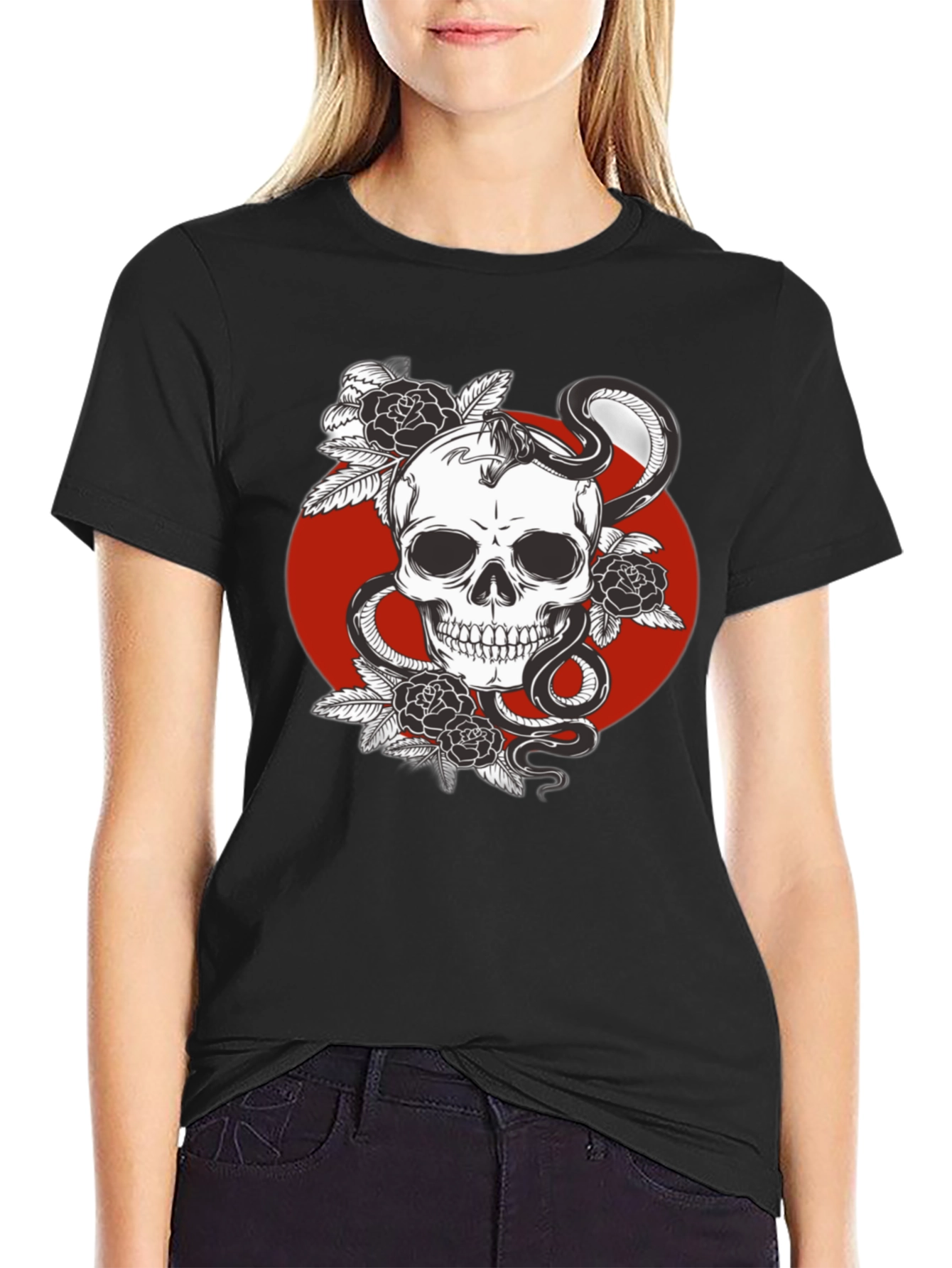 Skull Snake and Roses Graphic Tee - Edgy Style
