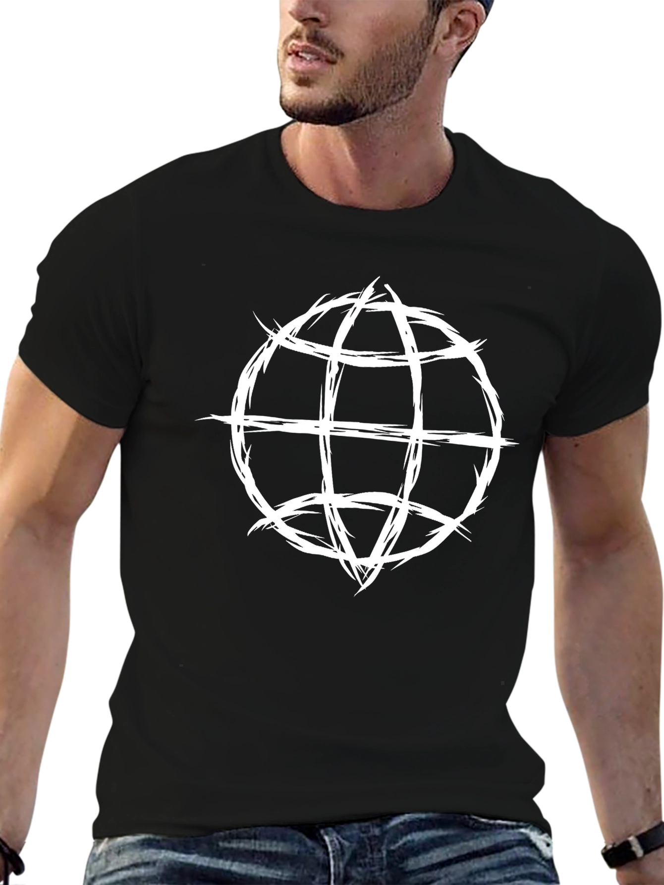 Edgy Globe Graphic Tee - Black Cotton T-Shirt