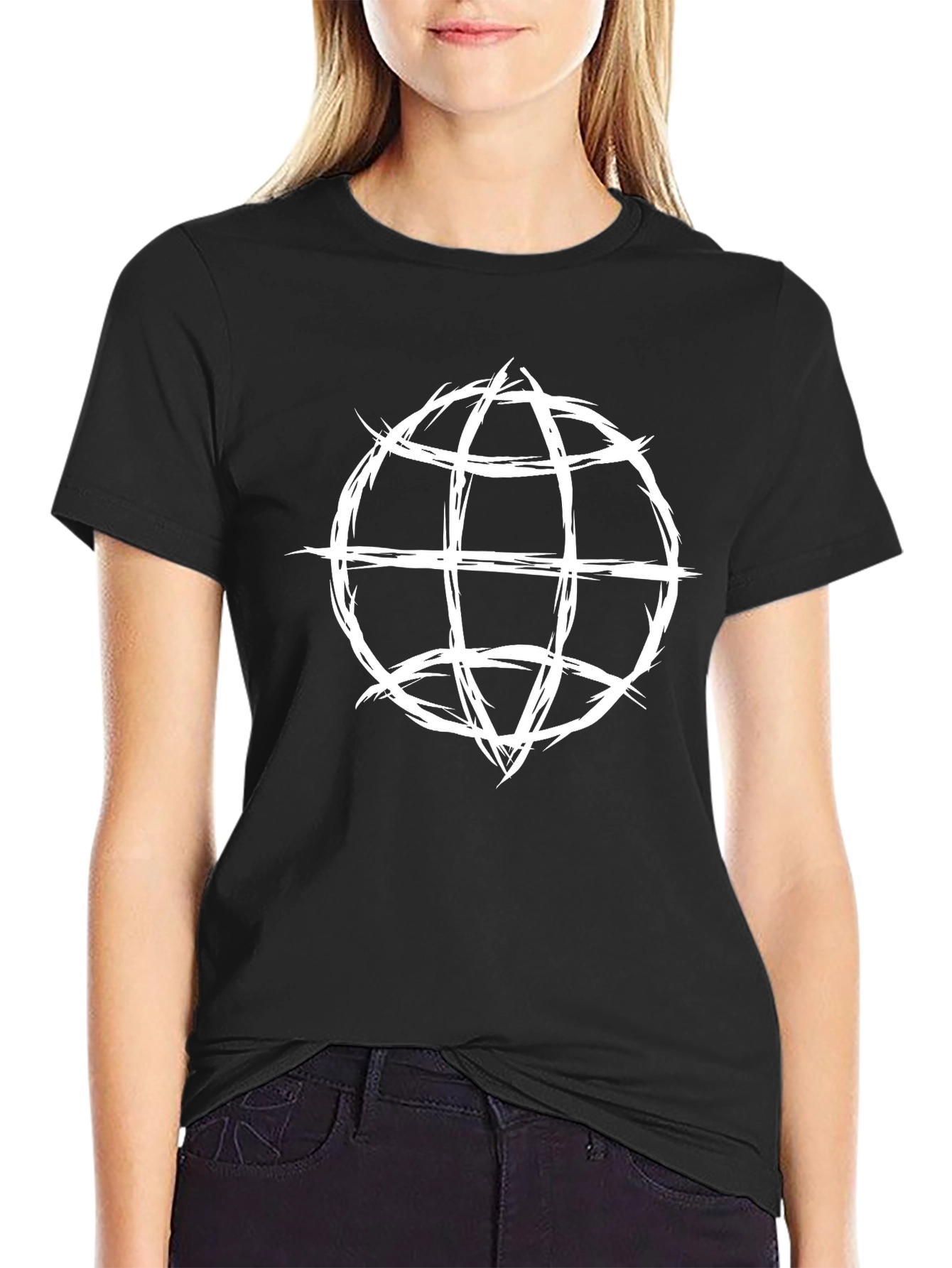 Edgy Globe Graphic Tee - Black Cotton T-Shirt