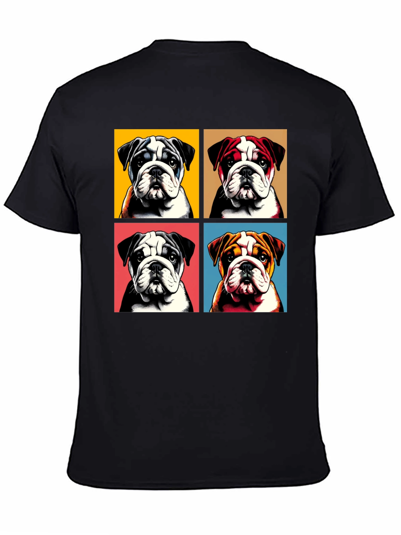 Bulldog Pop Art Graphic Tee - Black Cotton Blend