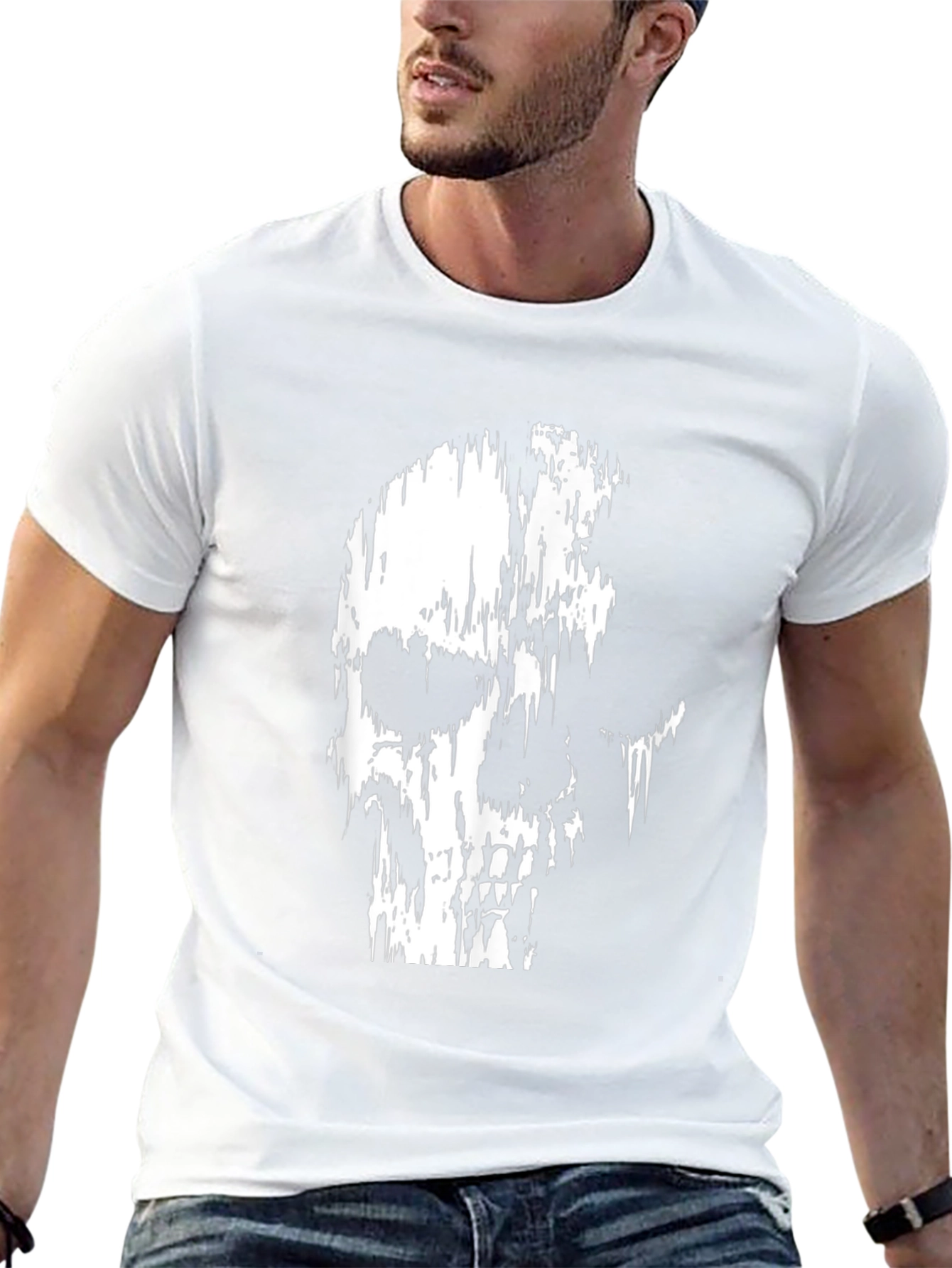 Distressed Skull Graphic Print Black T-Shirt