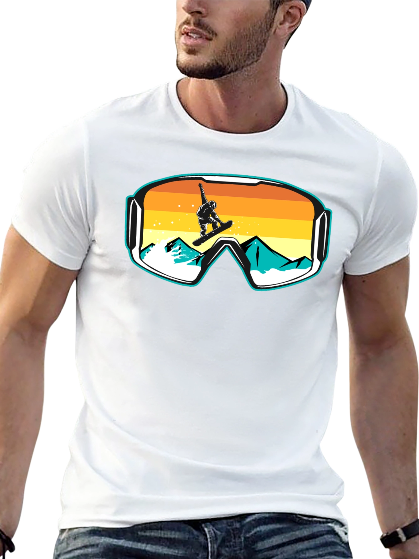 Snowboarder Goggles Graphic T-Shirt - Cool Mountain Design
