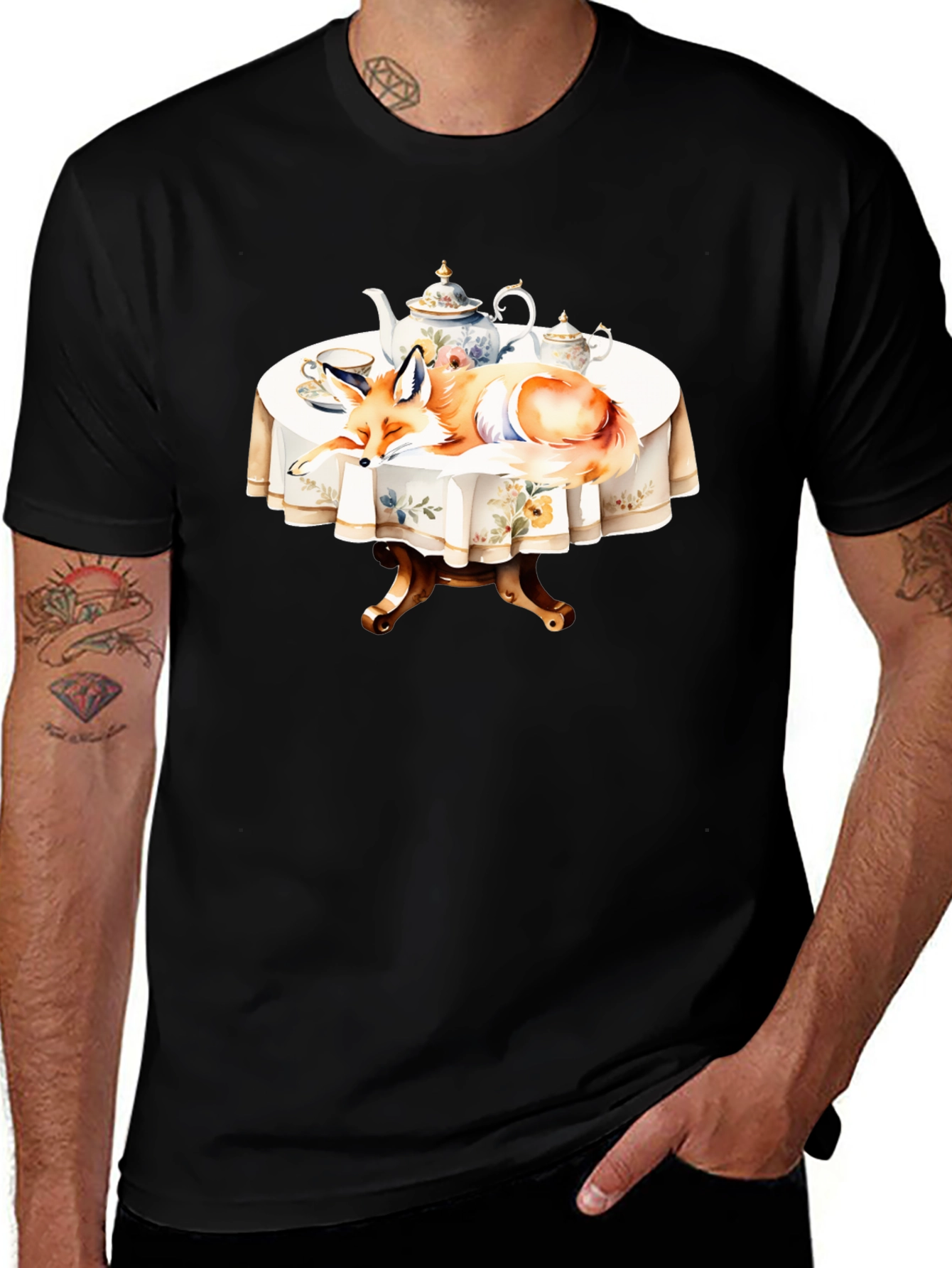 Fox Tea Party T-Shirt - Whimsical Design