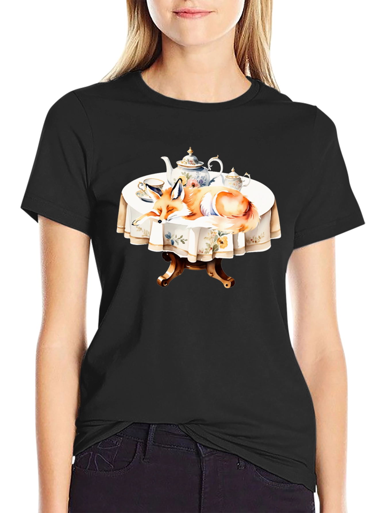Fox Tea Party T-Shirt - Whimsical Design