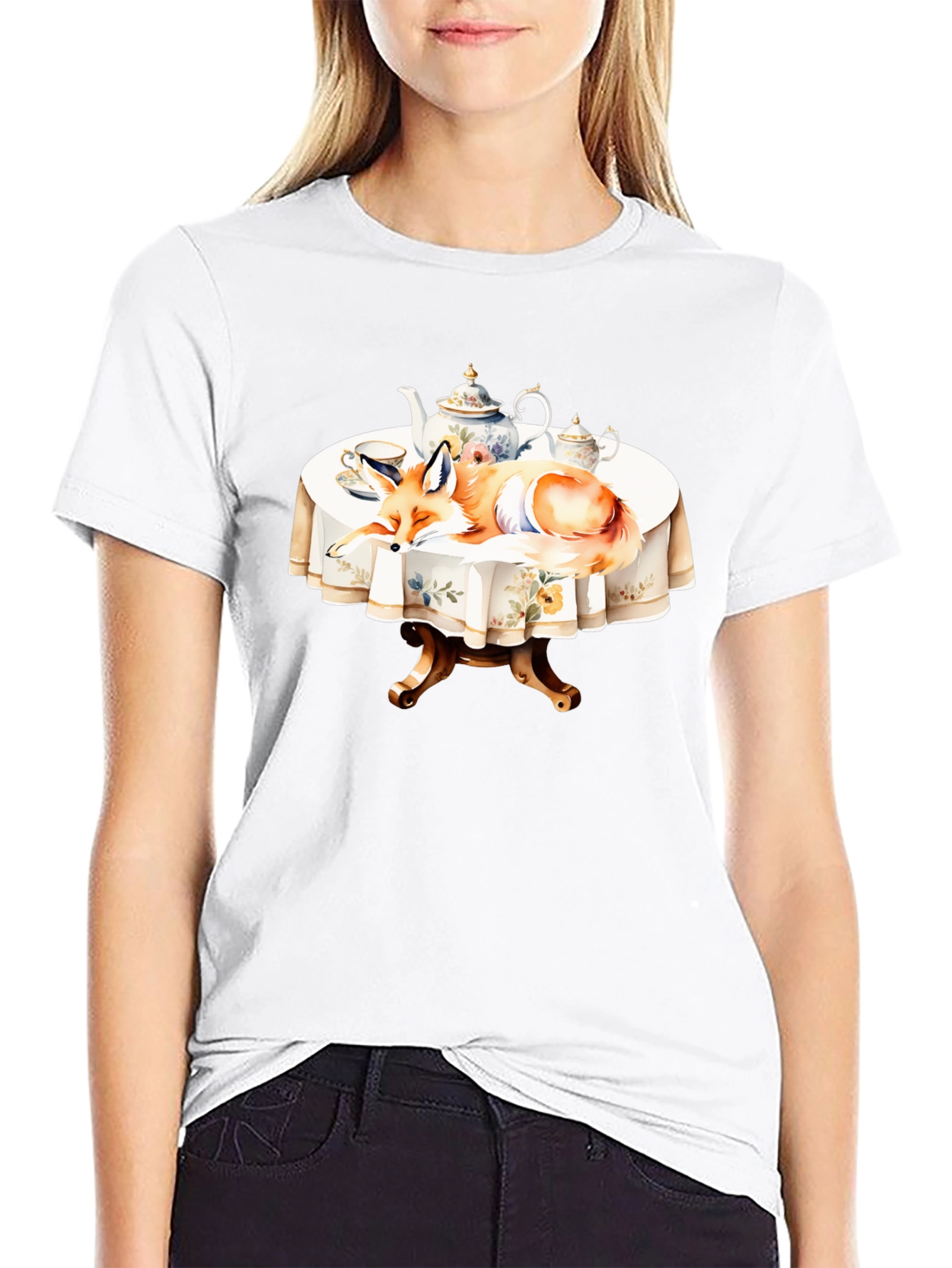 Fox Tea Party T-Shirt - Whimsical Design