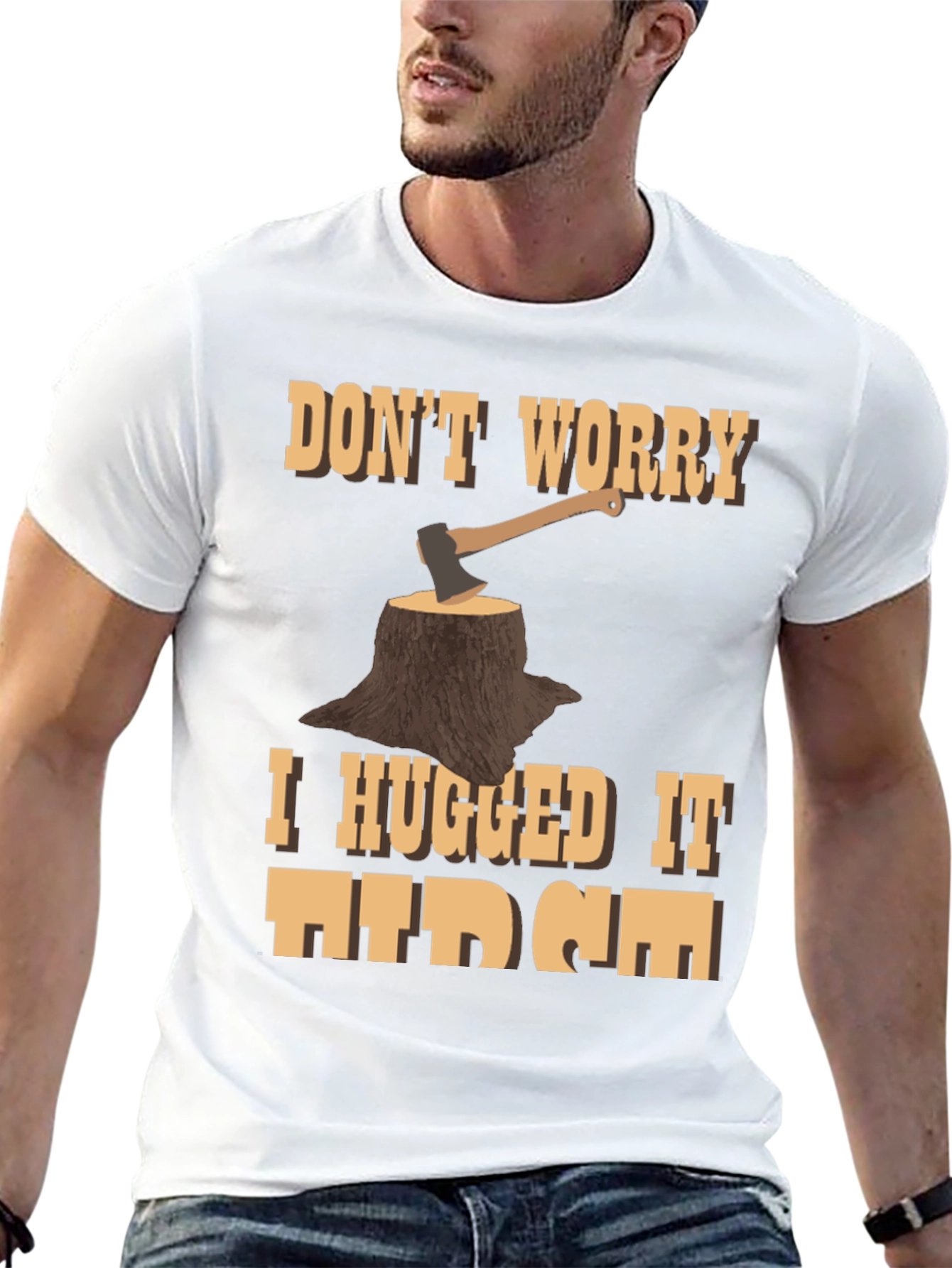 Humorous Woodcutter Axe Tree Stump Graphic T-Shirt