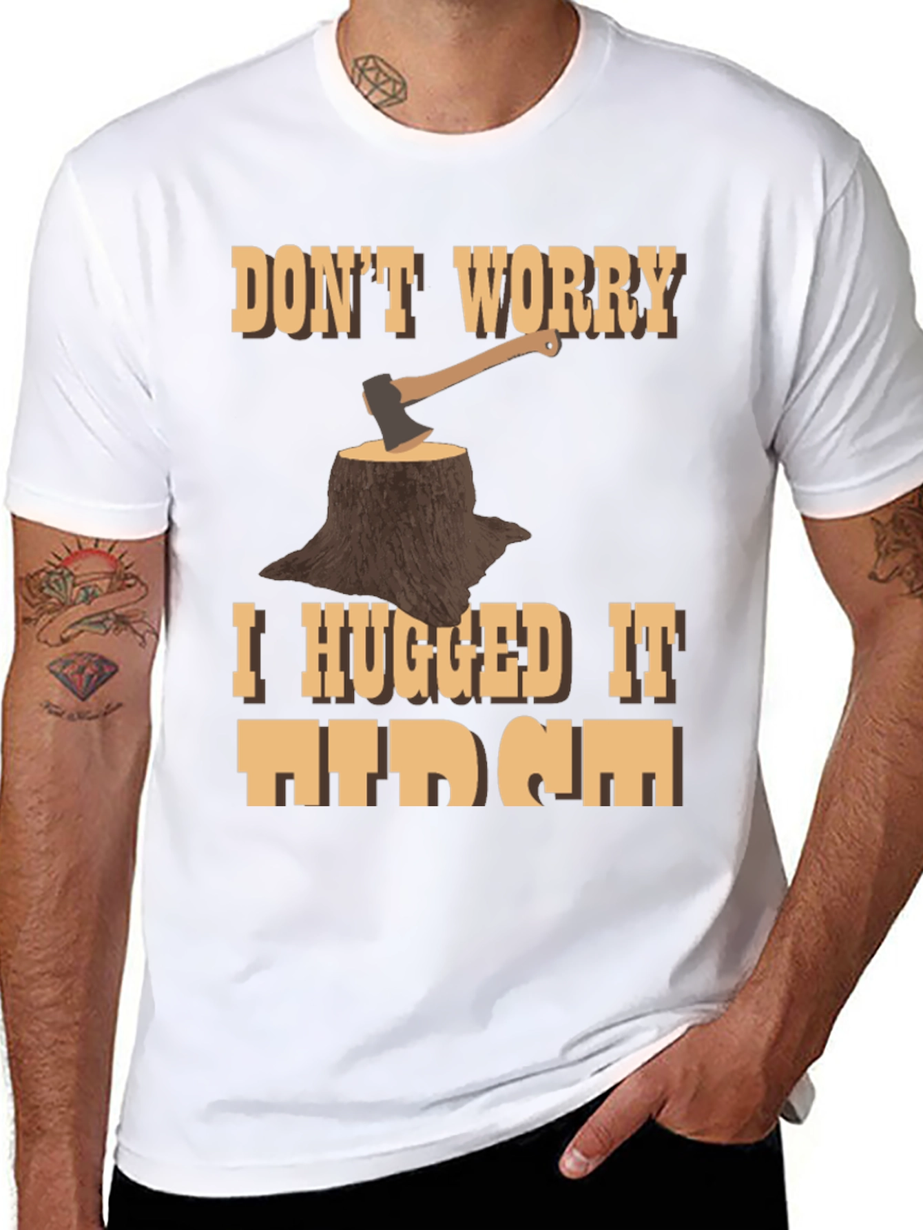 Humorous Woodcutter Axe Tree Stump Graphic T-Shirt