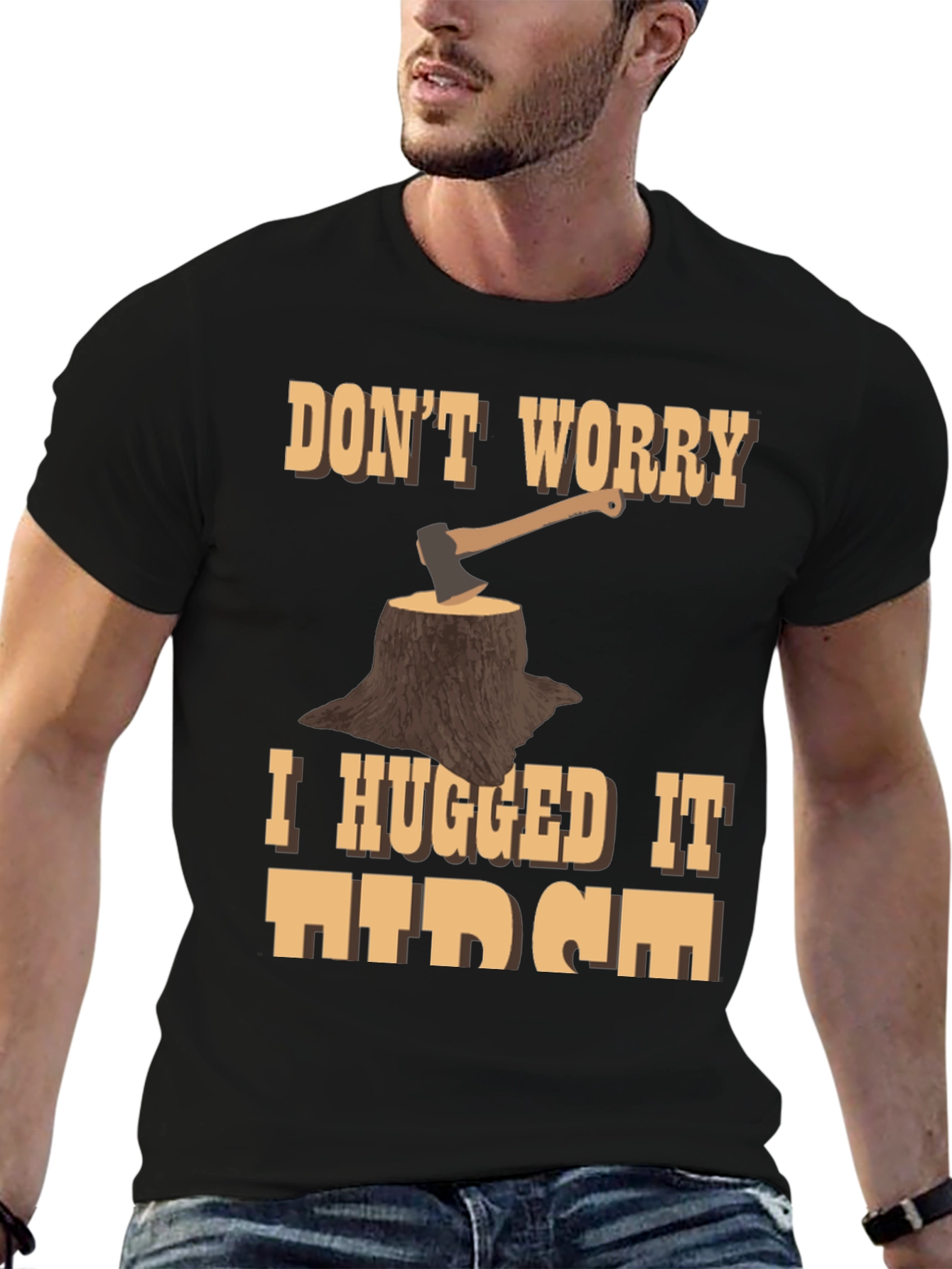 Humorous Woodcutter Axe Tree Stump Graphic T-Shirt