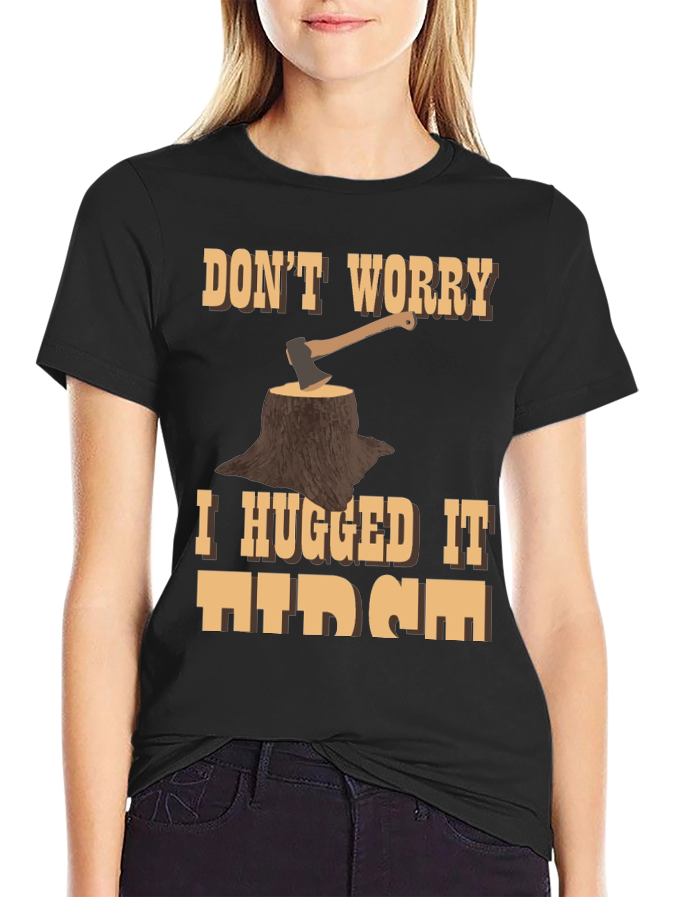 Humorous Woodcutter Axe Tree Stump Graphic T-Shirt