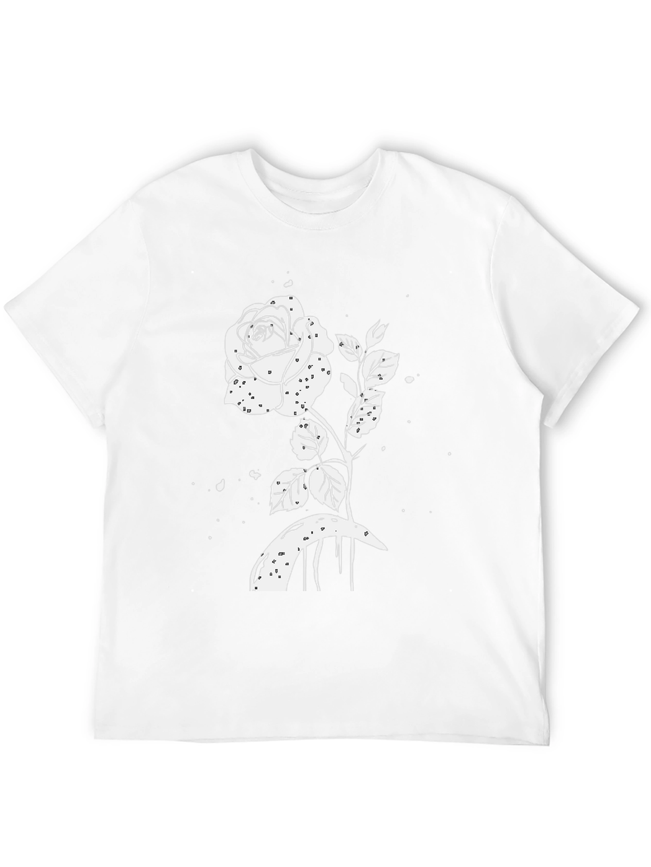Black T-Shirt with White Rose Graphic