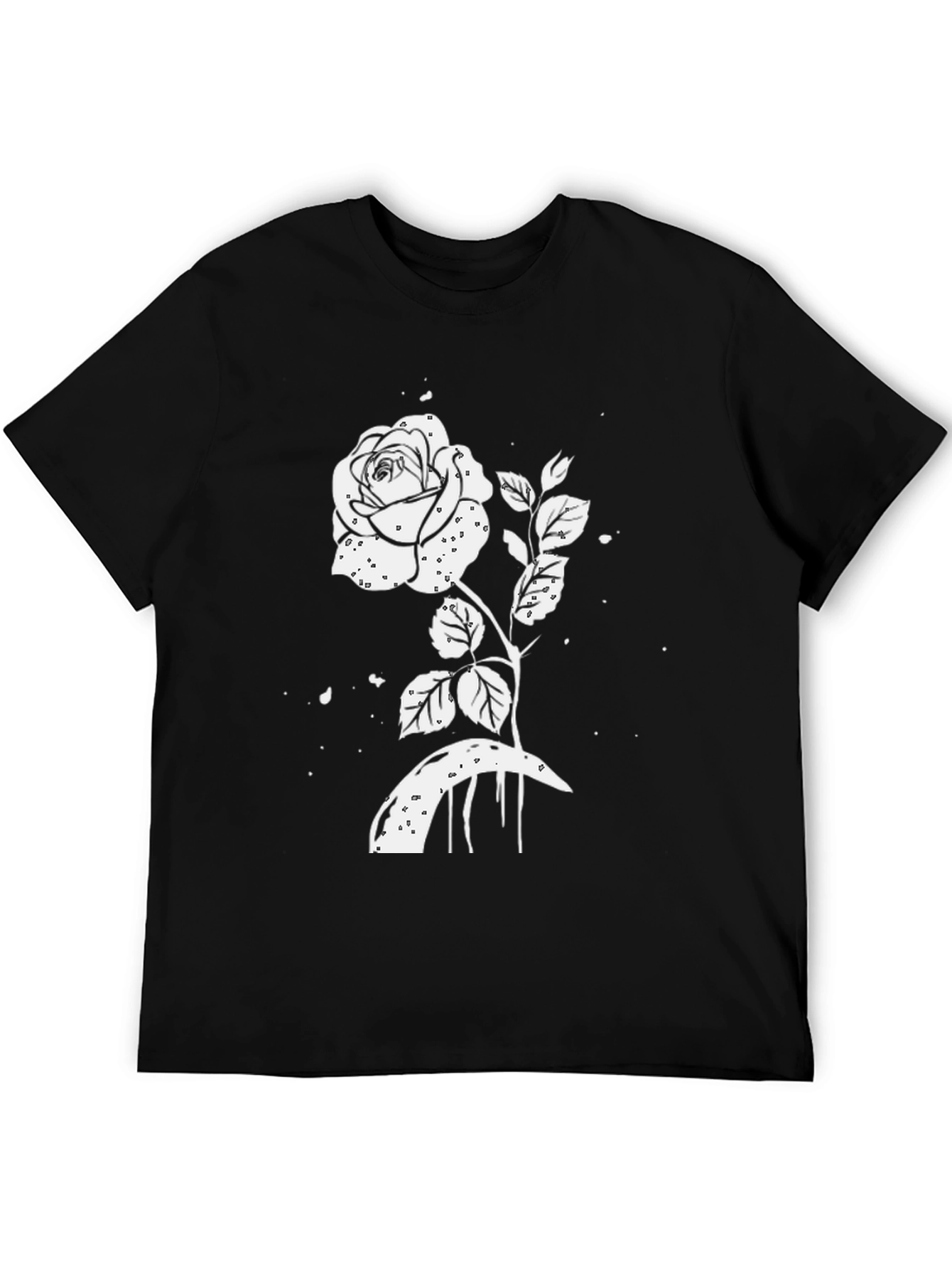 Black T-Shirt with White Rose Graphic