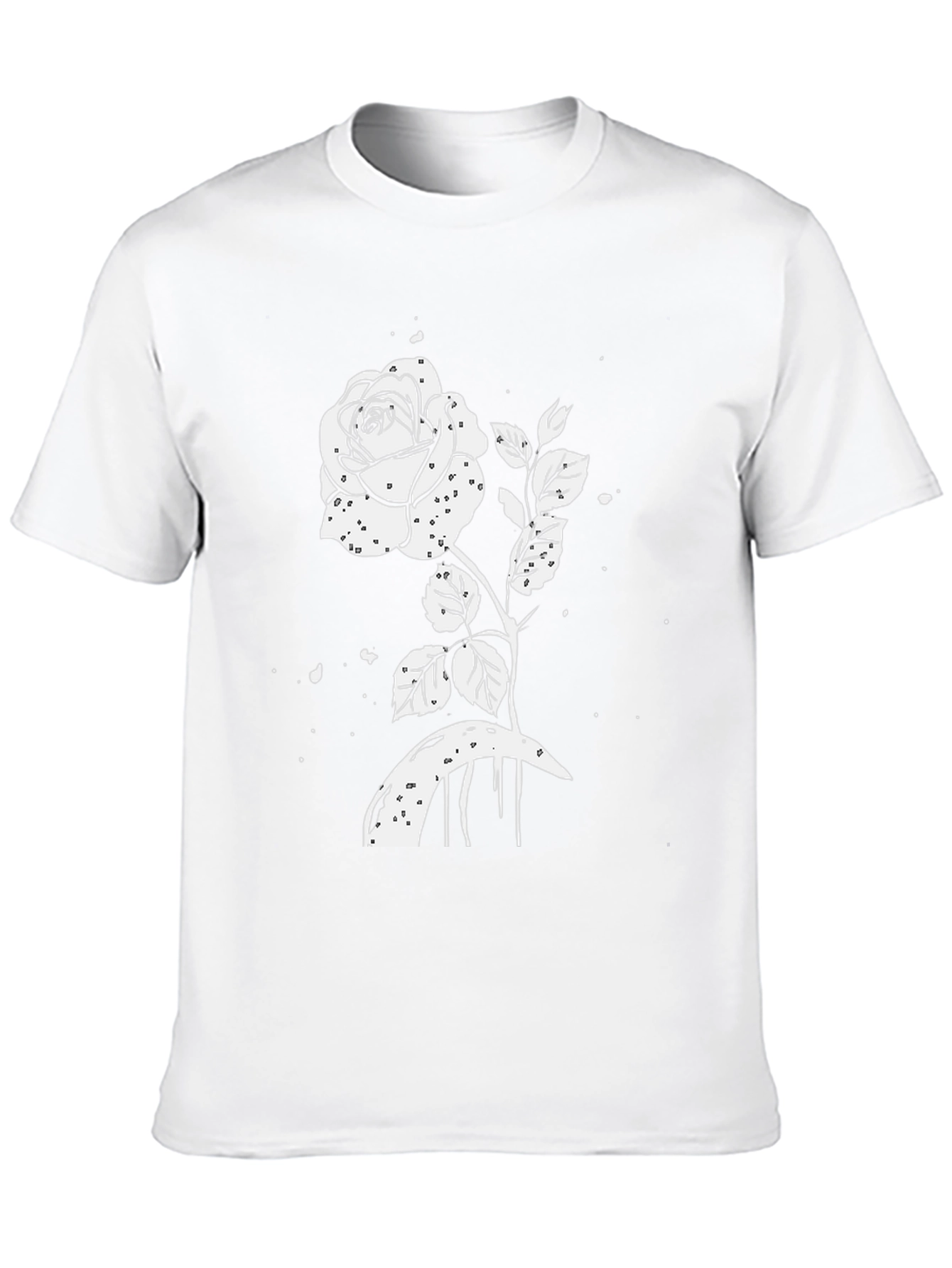 Black T-Shirt with White Rose Graphic