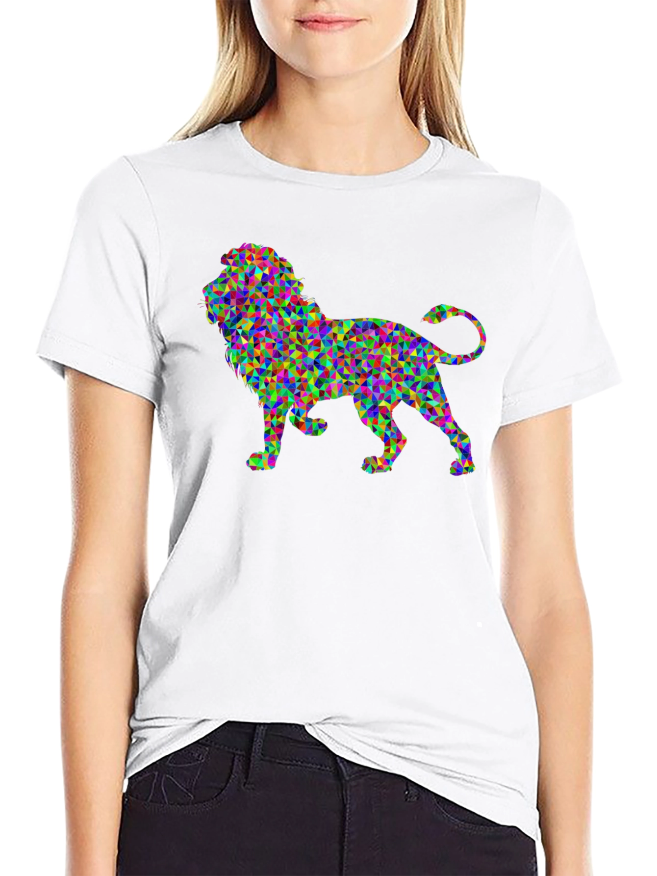 Geometric Lion Graphic Black T-Shirt