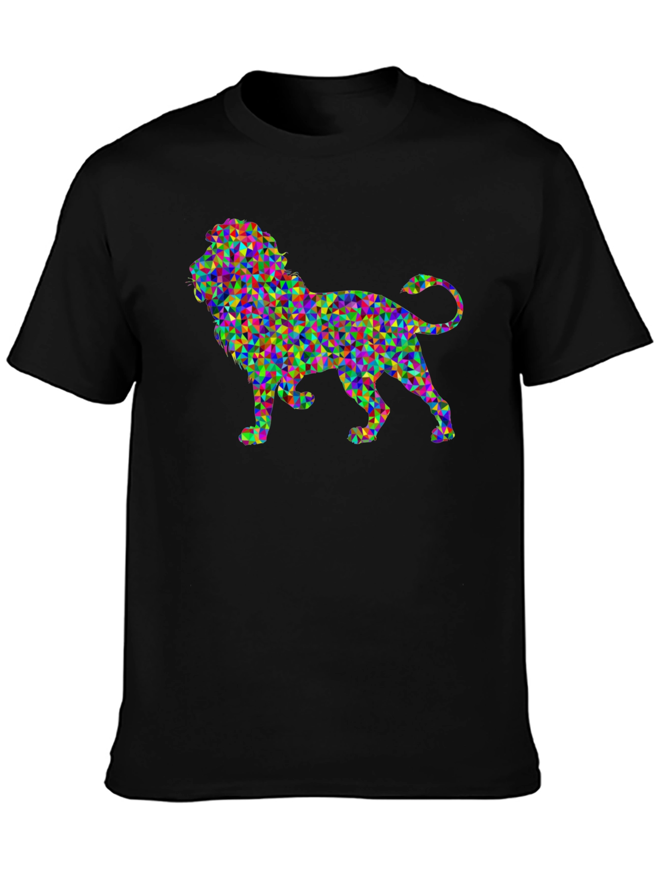 Geometric Lion Graphic Black T-Shirt