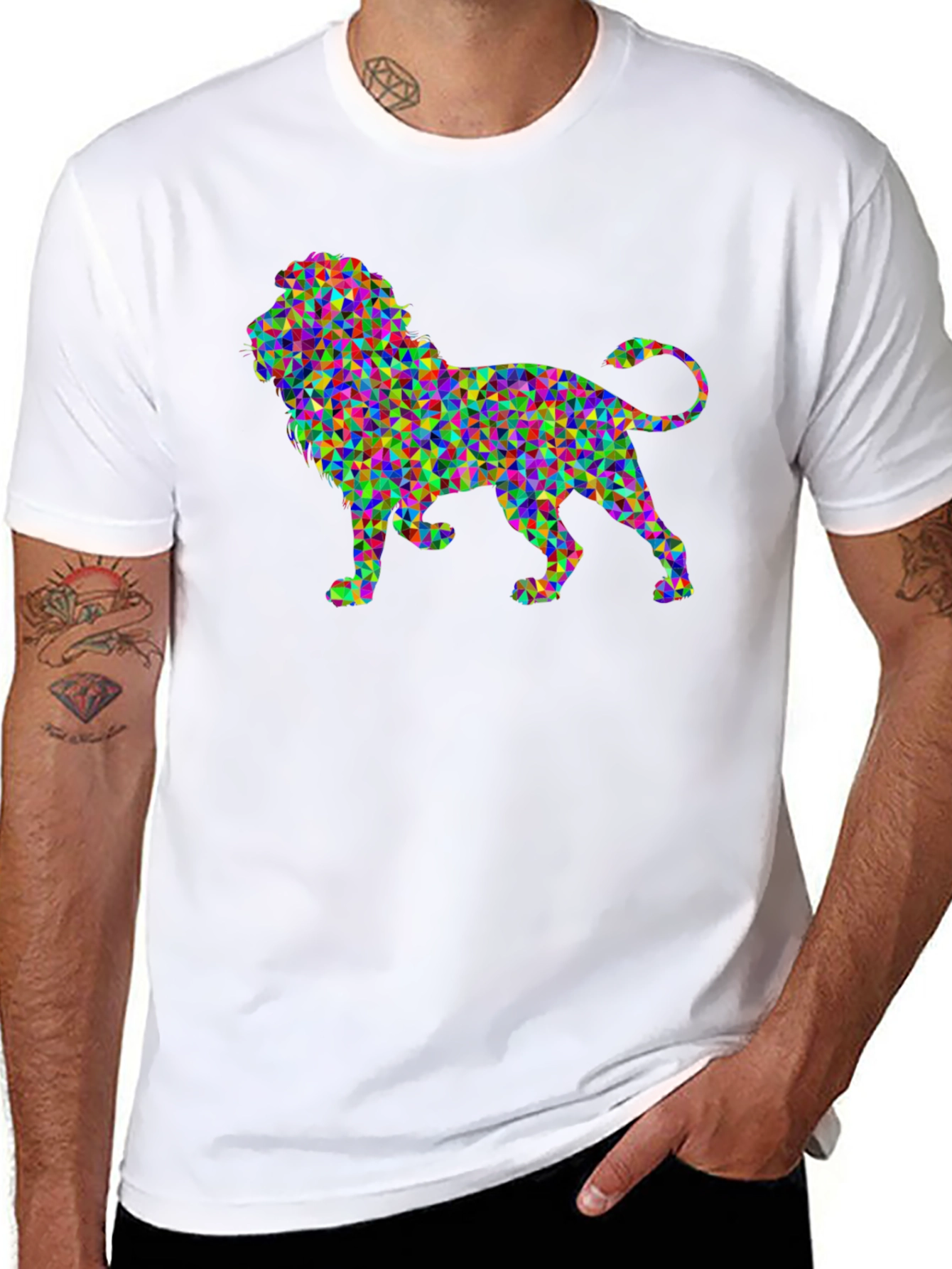 Geometric Lion Graphic Black T-Shirt