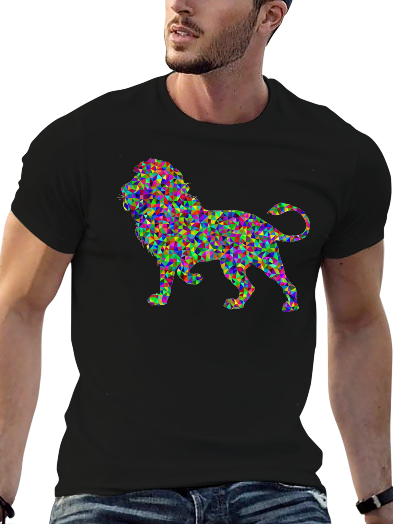 Geometric Lion Graphic Black T-Shirt