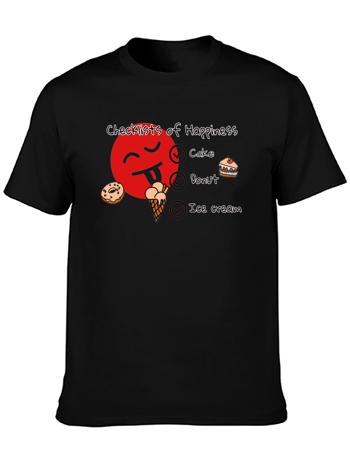 Happiness Checklist Black Graphic T-Shirt