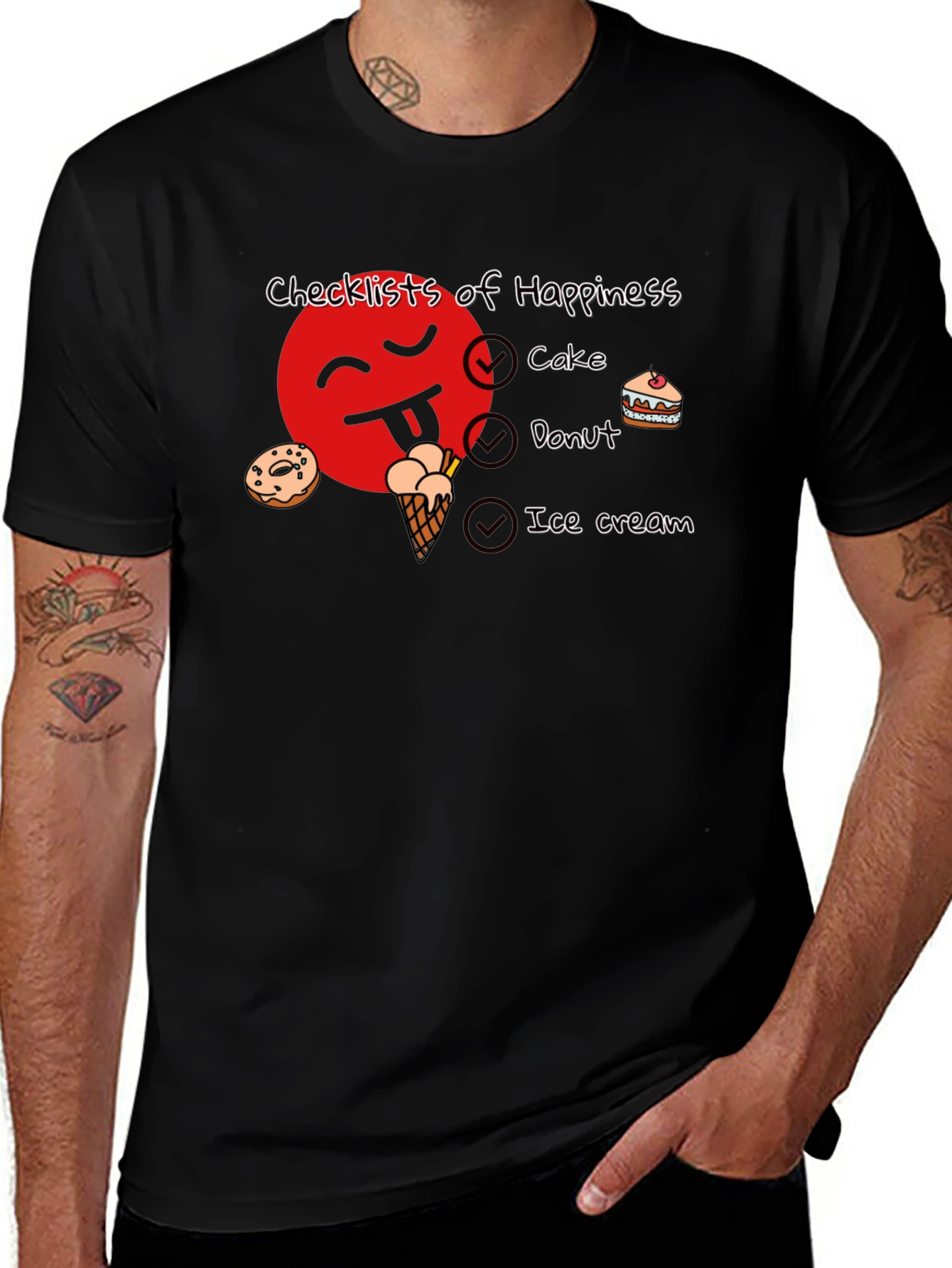 Happiness Checklist Black Graphic T-Shirt