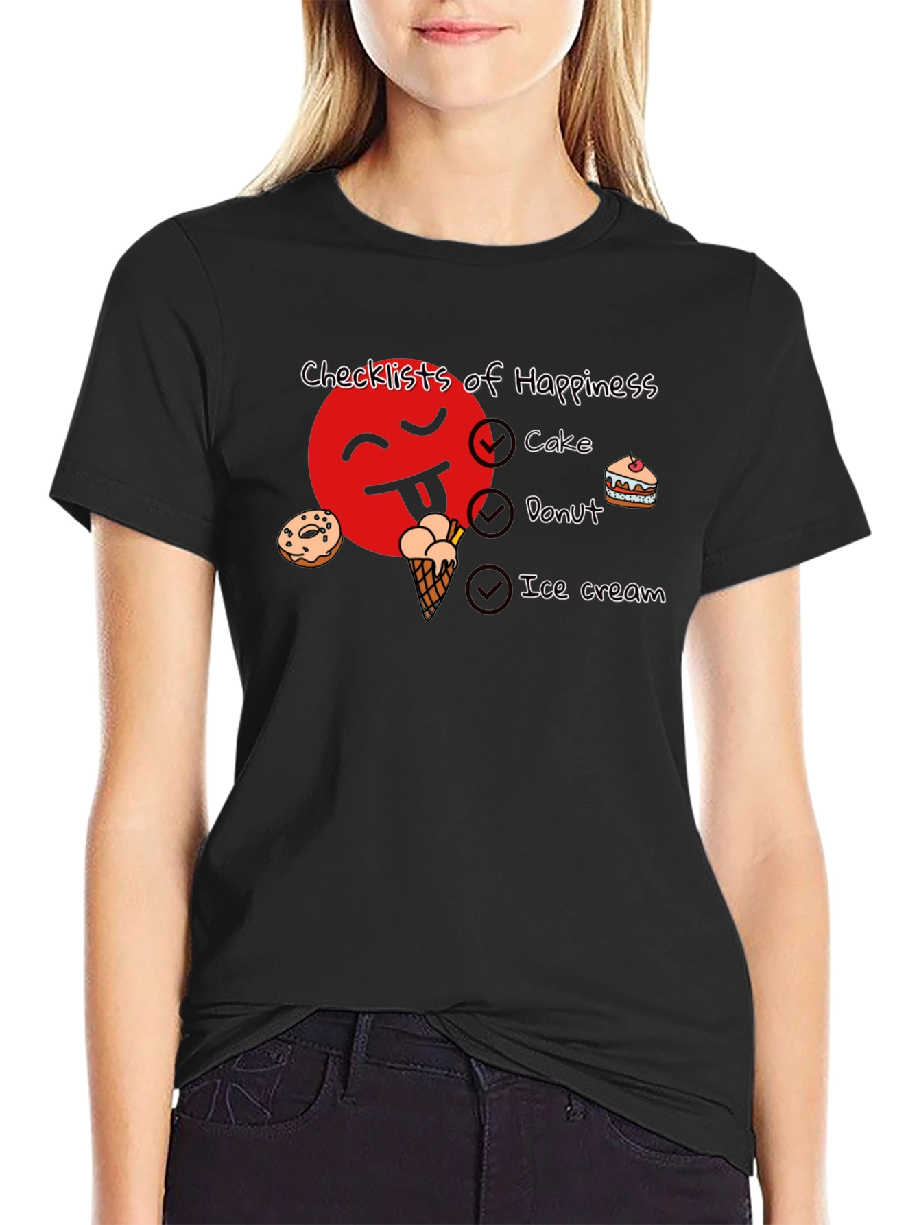 Happiness Checklist Black Graphic T-Shirt