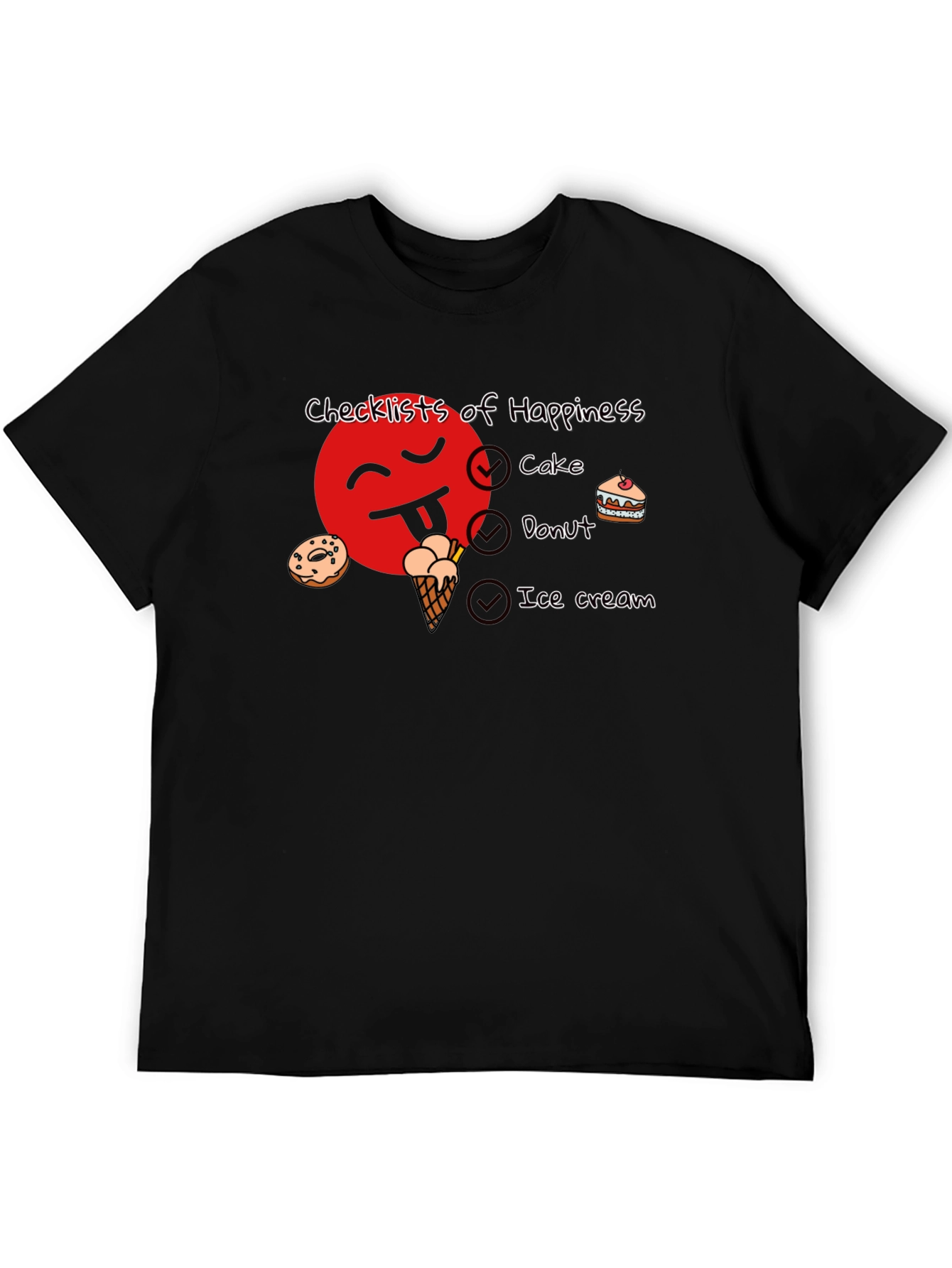 Happiness Checklist Black Graphic T-Shirt