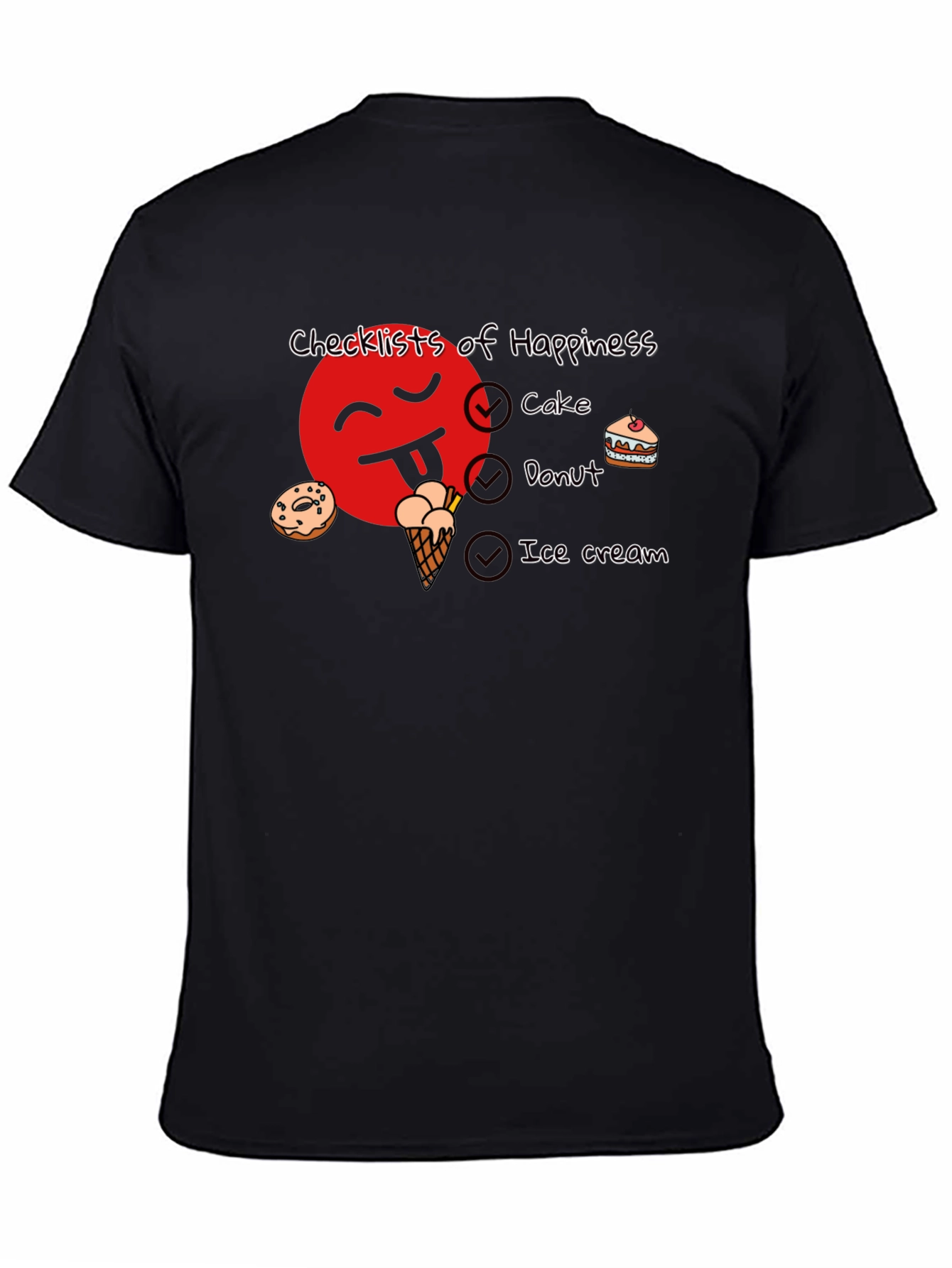 Happiness Checklist Black Graphic T-Shirt