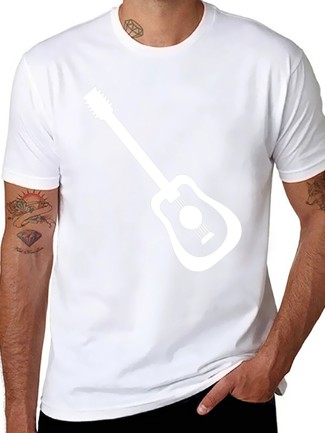 Guitar Graphic Tee - Black Cotton Casual T-Shirt