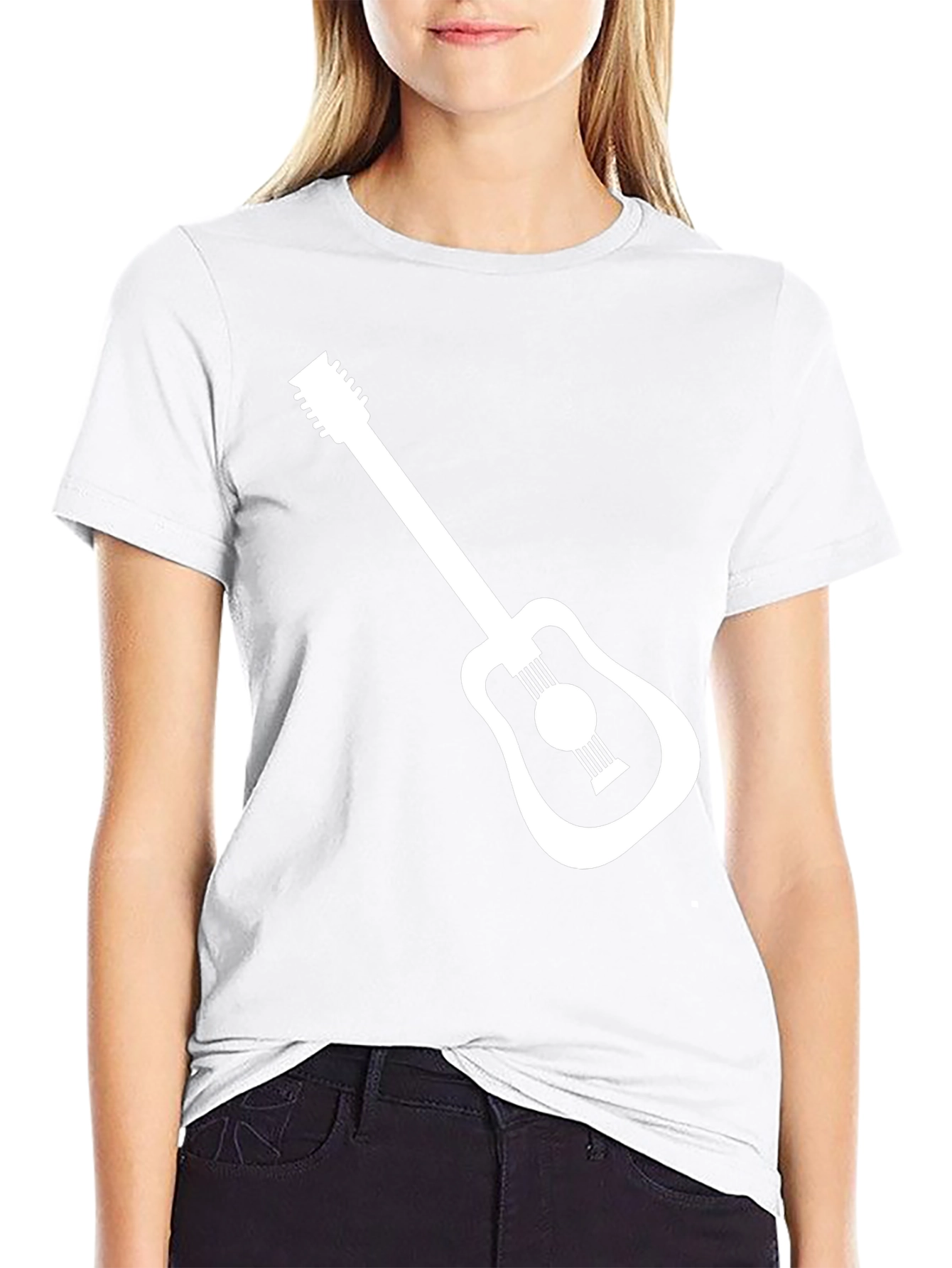 Guitar Graphic Tee - Black Cotton Casual T-Shirt