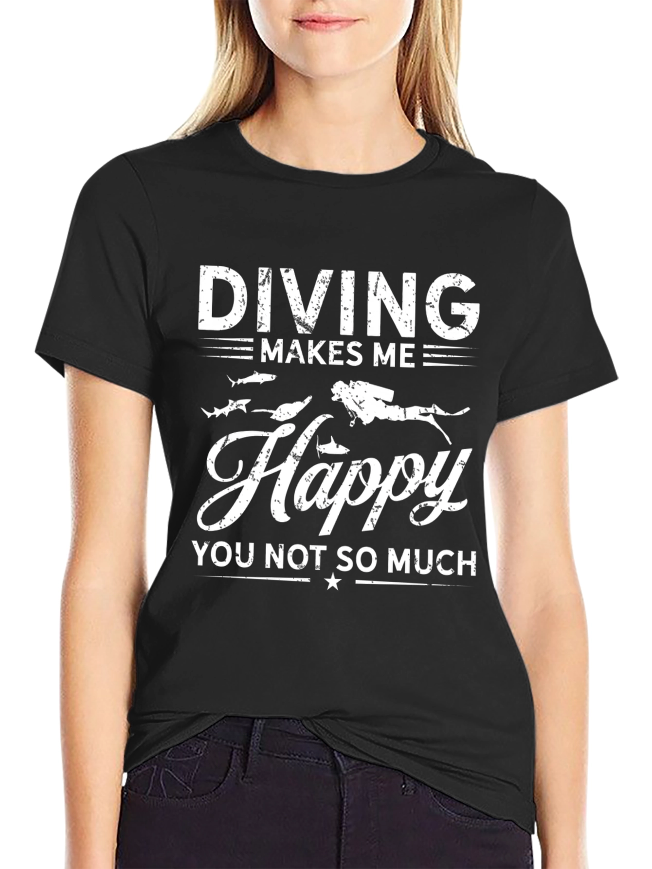 Diving Makes Me Happy Black Graphic T-Shirt