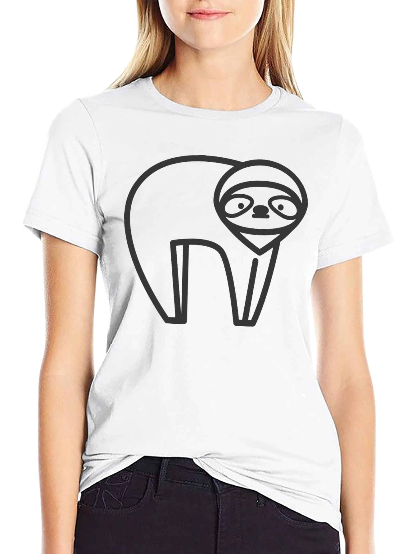 Sloth Graphic Tee - Black Crew Neck