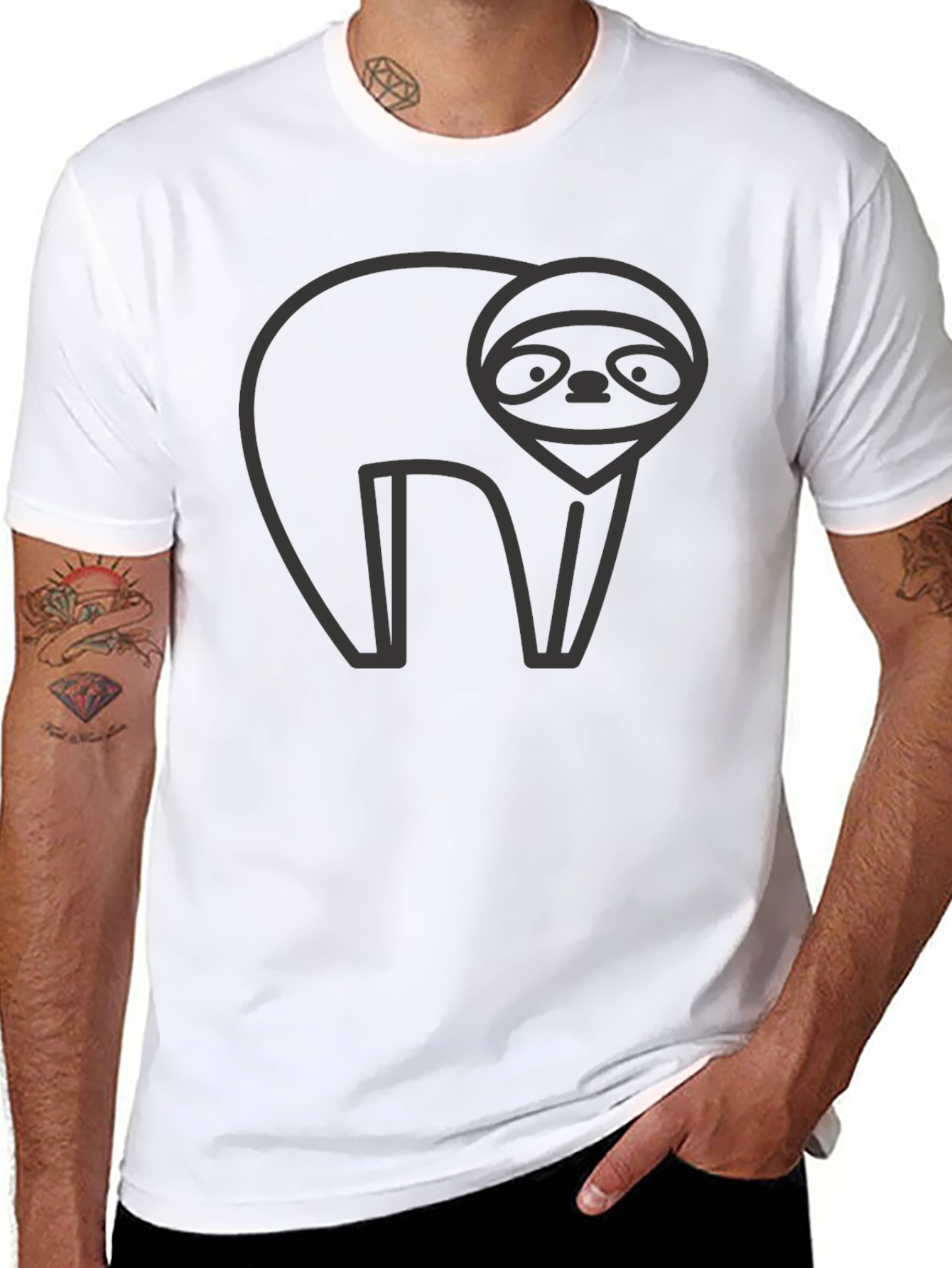 Sloth Graphic Tee - Black Crew Neck