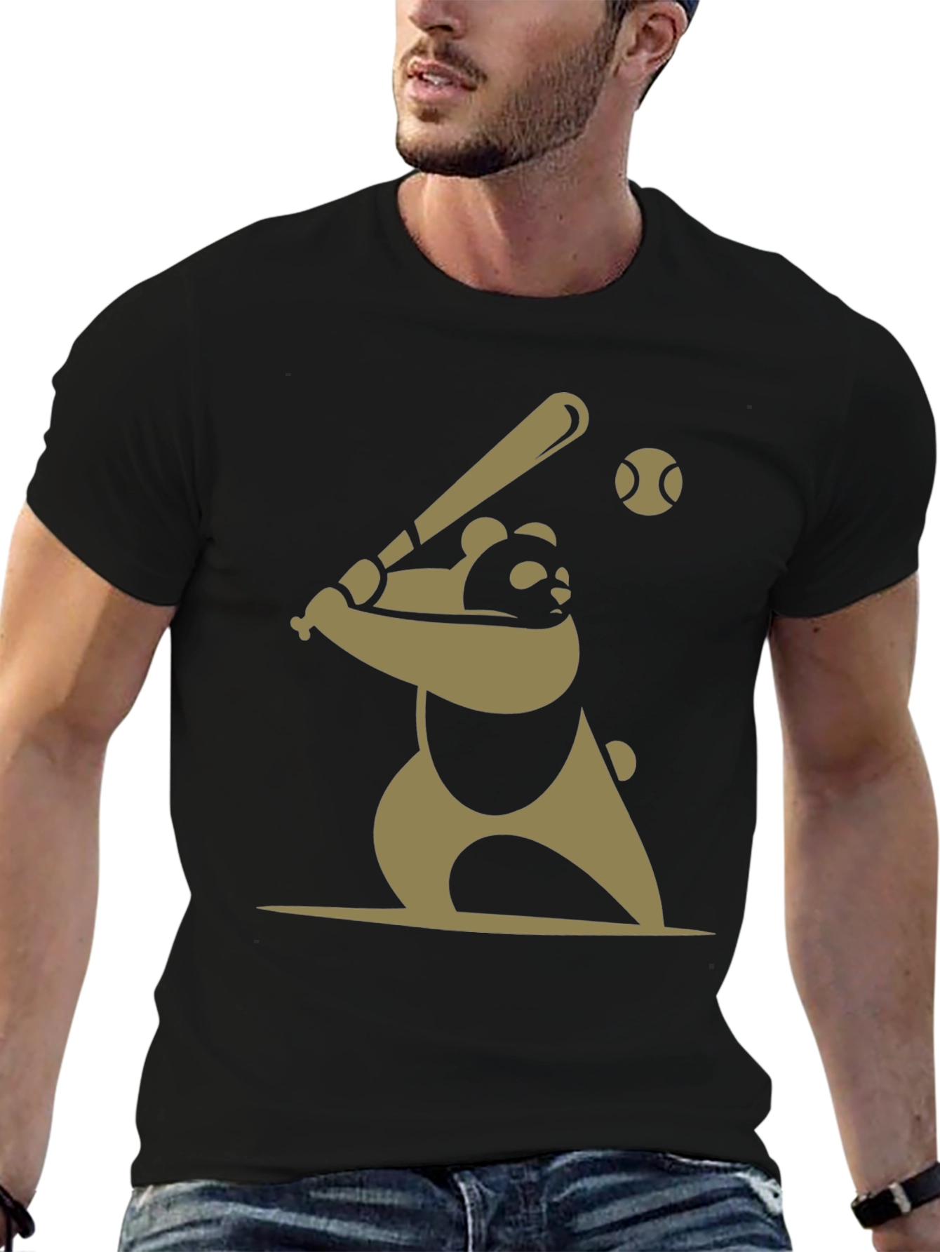 Panda Baseball Graphic Tee - Casual Cotton T-Shirt