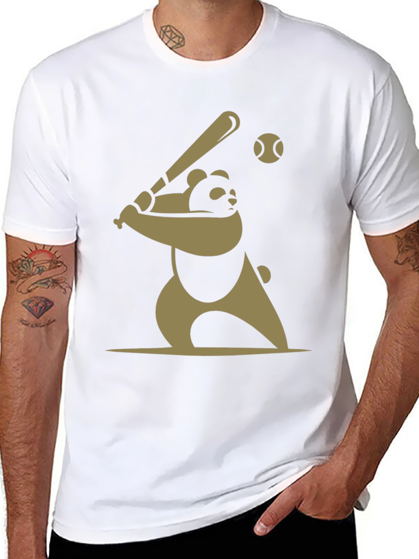 Panda Baseball Graphic Tee - Casual Cotton T-Shirt
