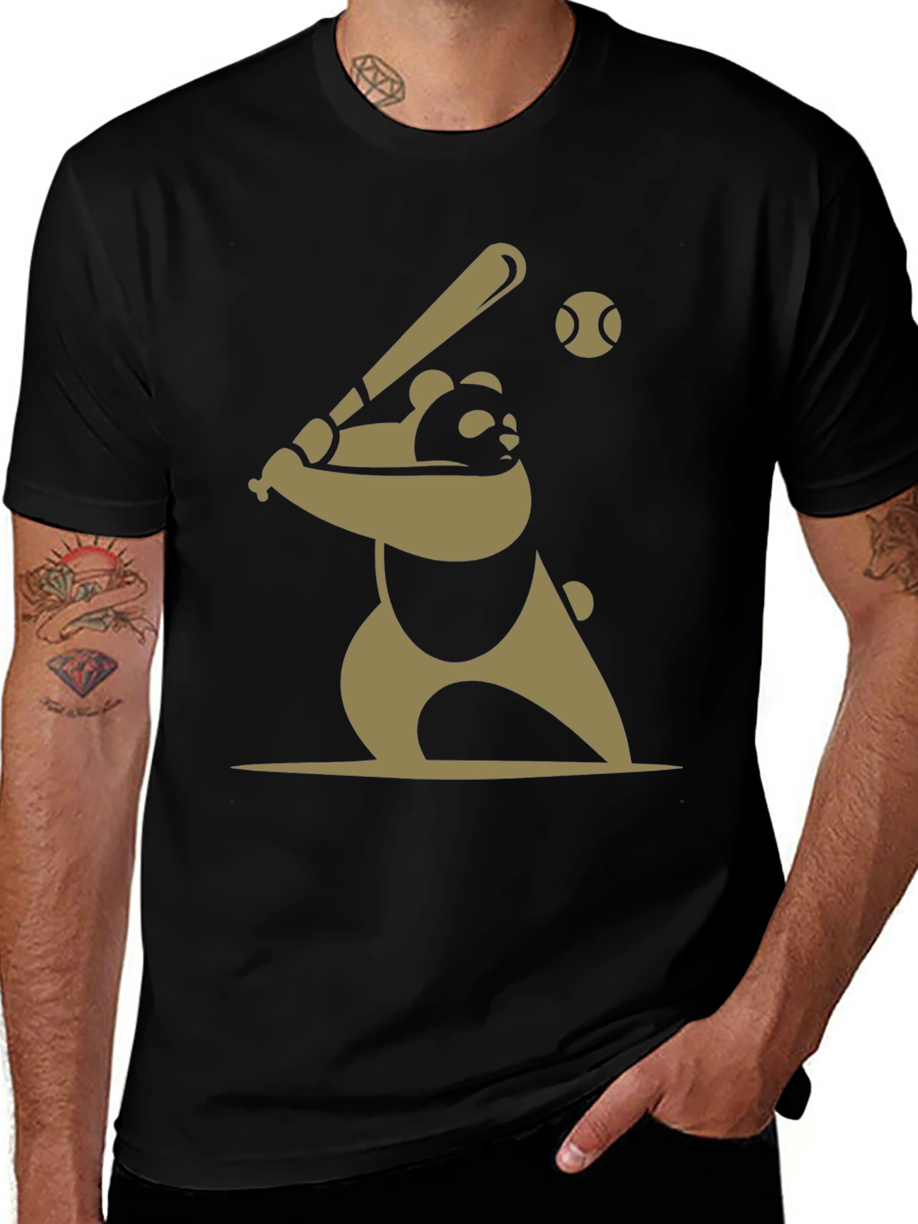 Panda Baseball Graphic Tee - Casual Cotton T-Shirt