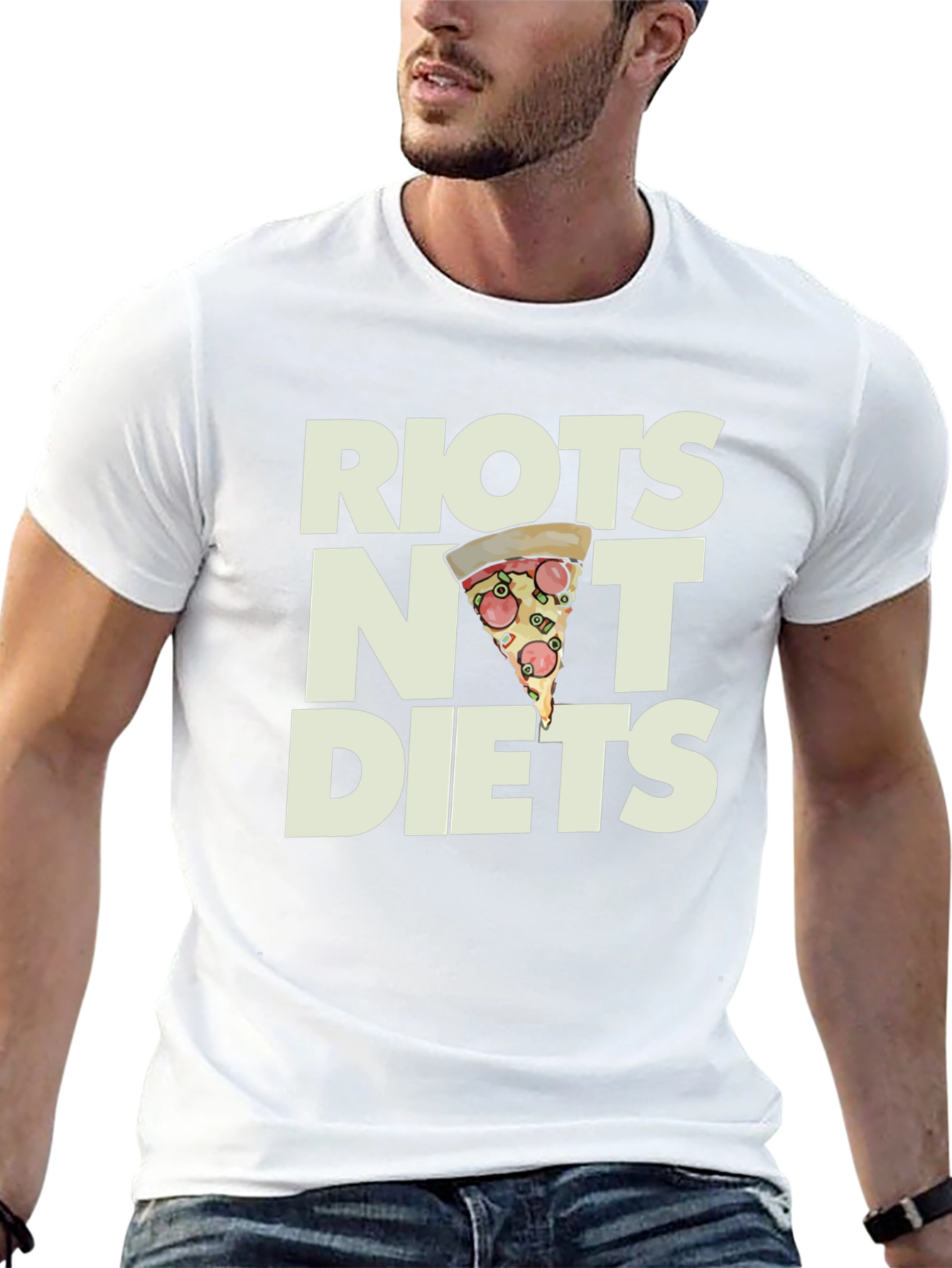 Riots Not Diets Pizza Graphic T-Shirt