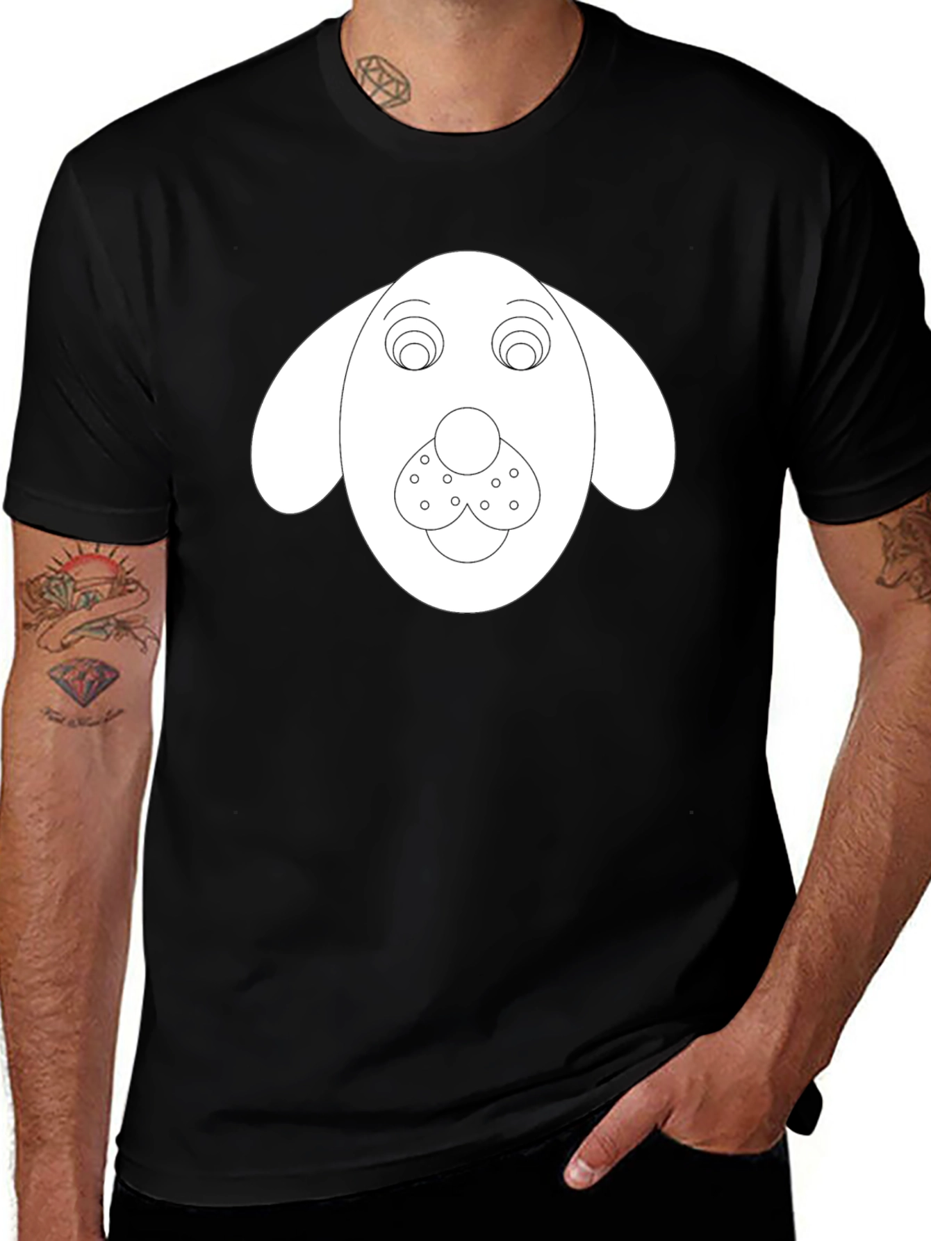 Dog Face Graphic Tee - Black Cotton Blend