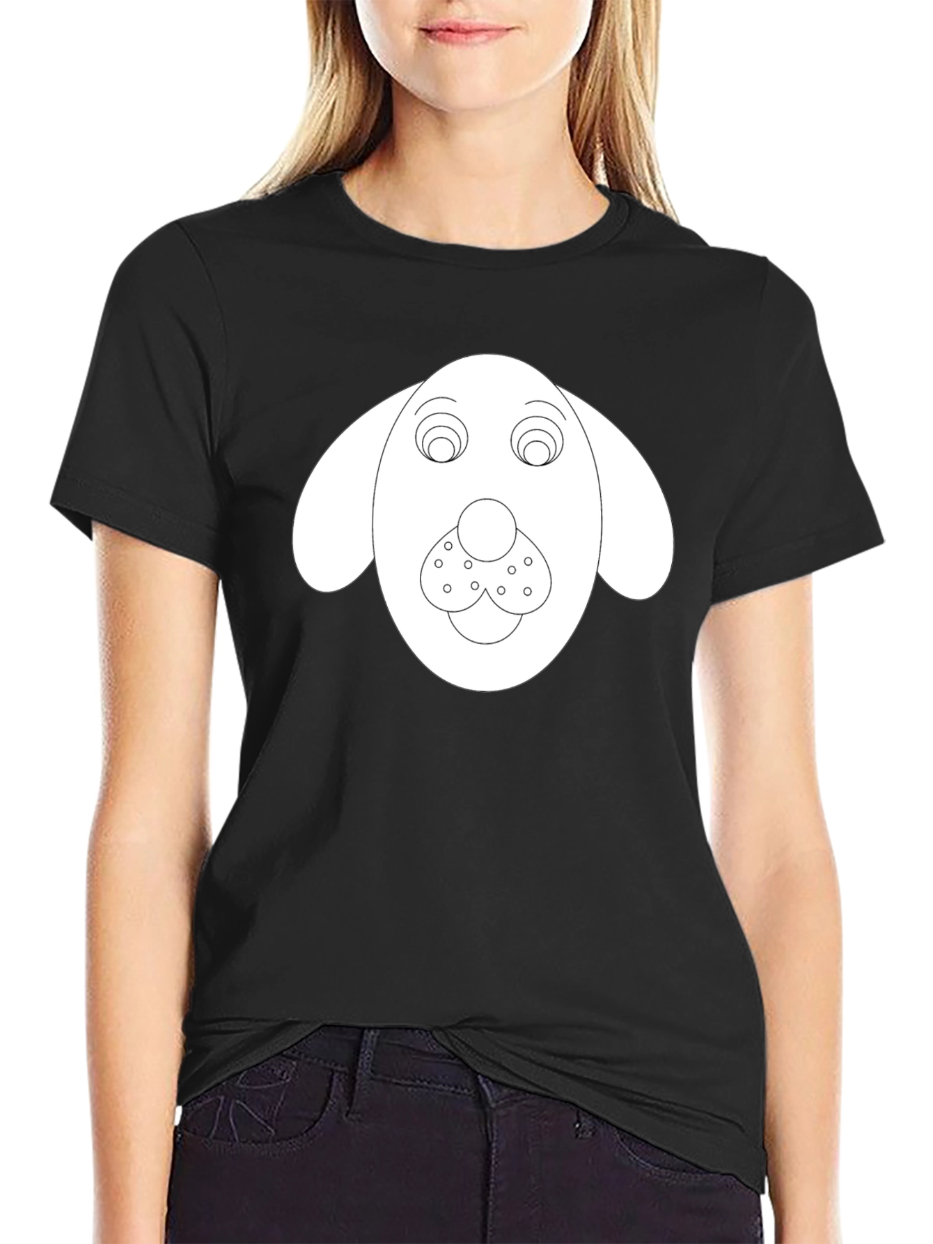 Dog Face Graphic Tee - Black Cotton Blend