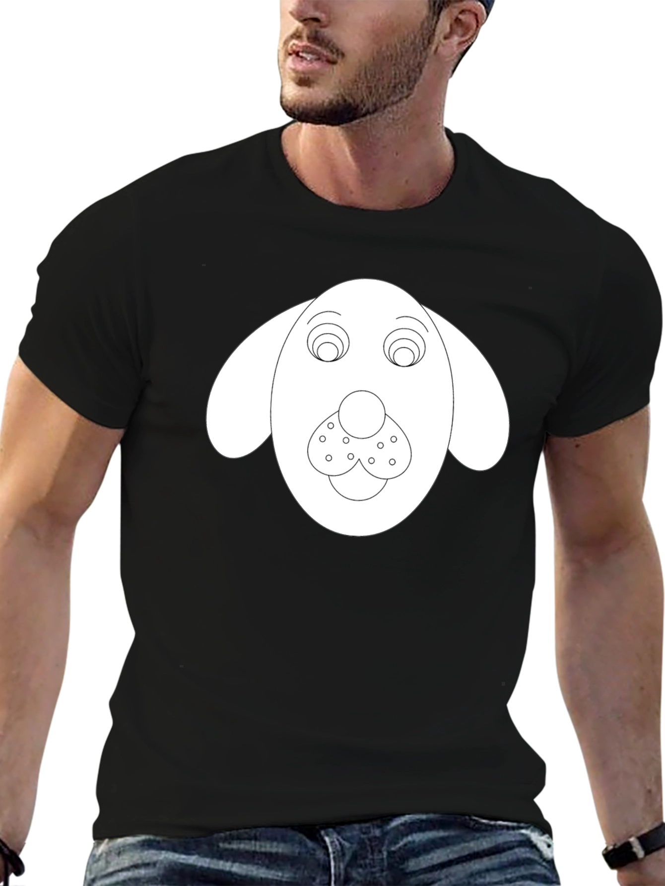 Dog Face Graphic Tee - Black Cotton Blend