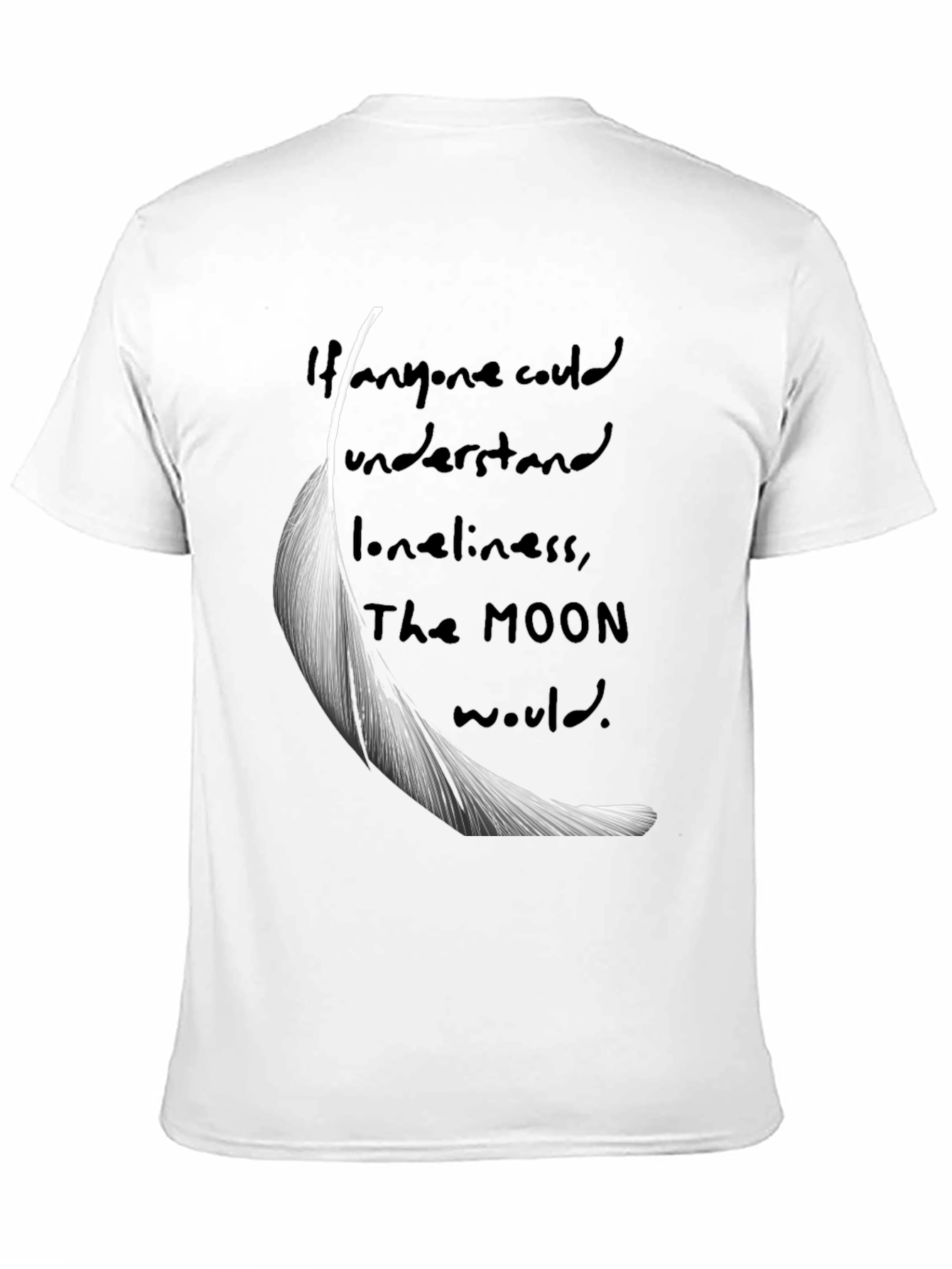 Feather & Moon Loneliness Graphic T-Shirt - Black