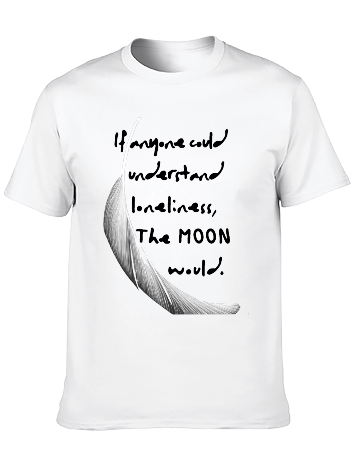 Feather & Moon Loneliness Graphic T-Shirt - Black