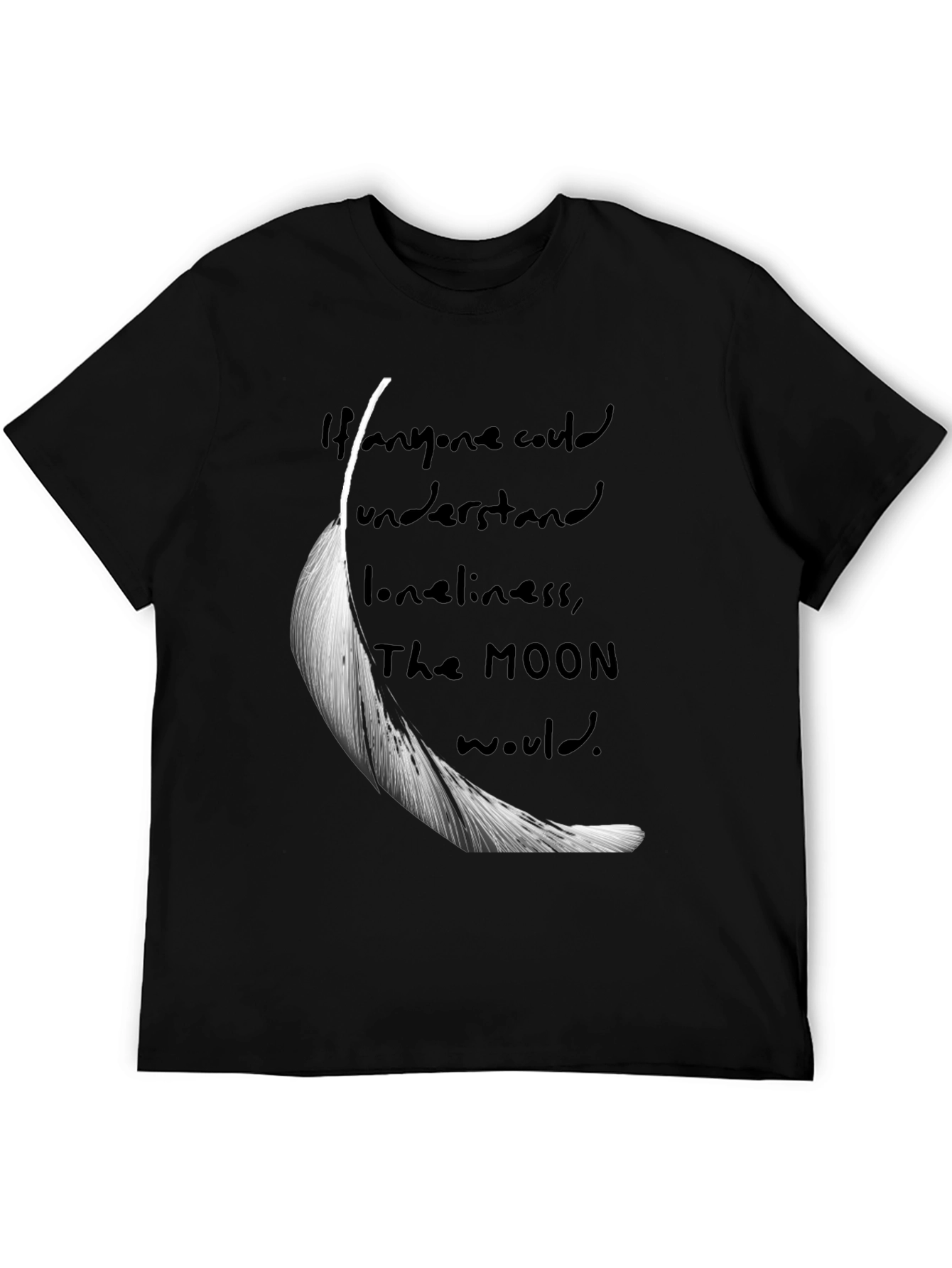 Feather & Moon Loneliness Graphic T-Shirt - Black