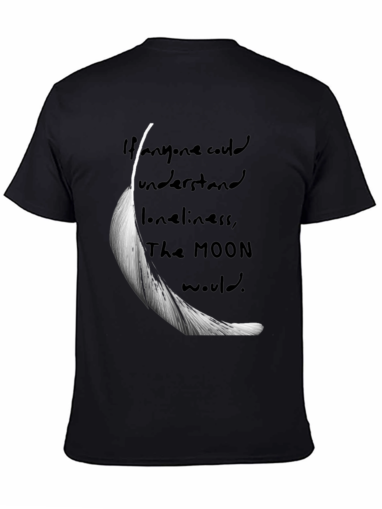 Feather & Moon Loneliness Graphic T-Shirt - Black
