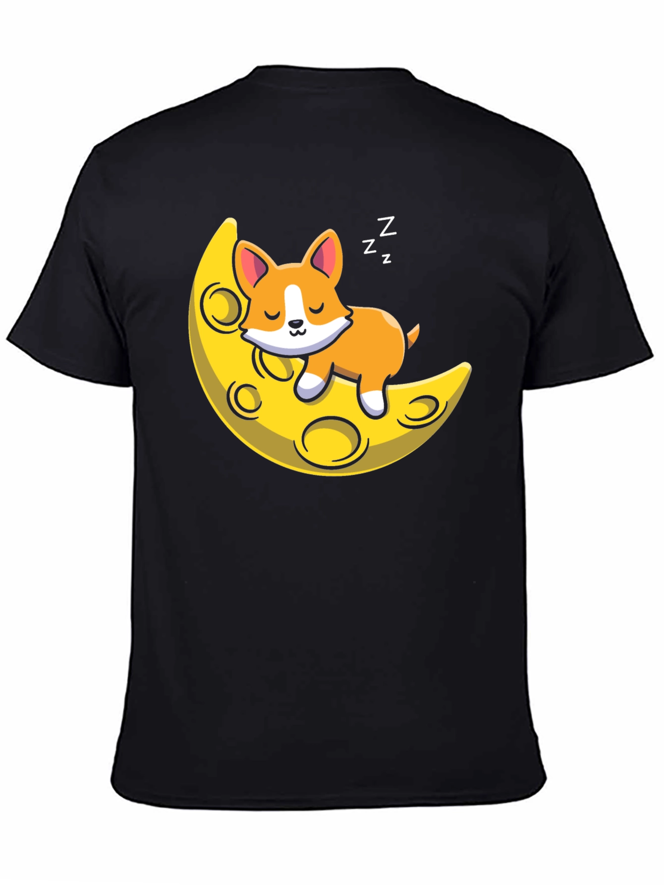 Cute Sleeping Dog on Moon Black T-shirt