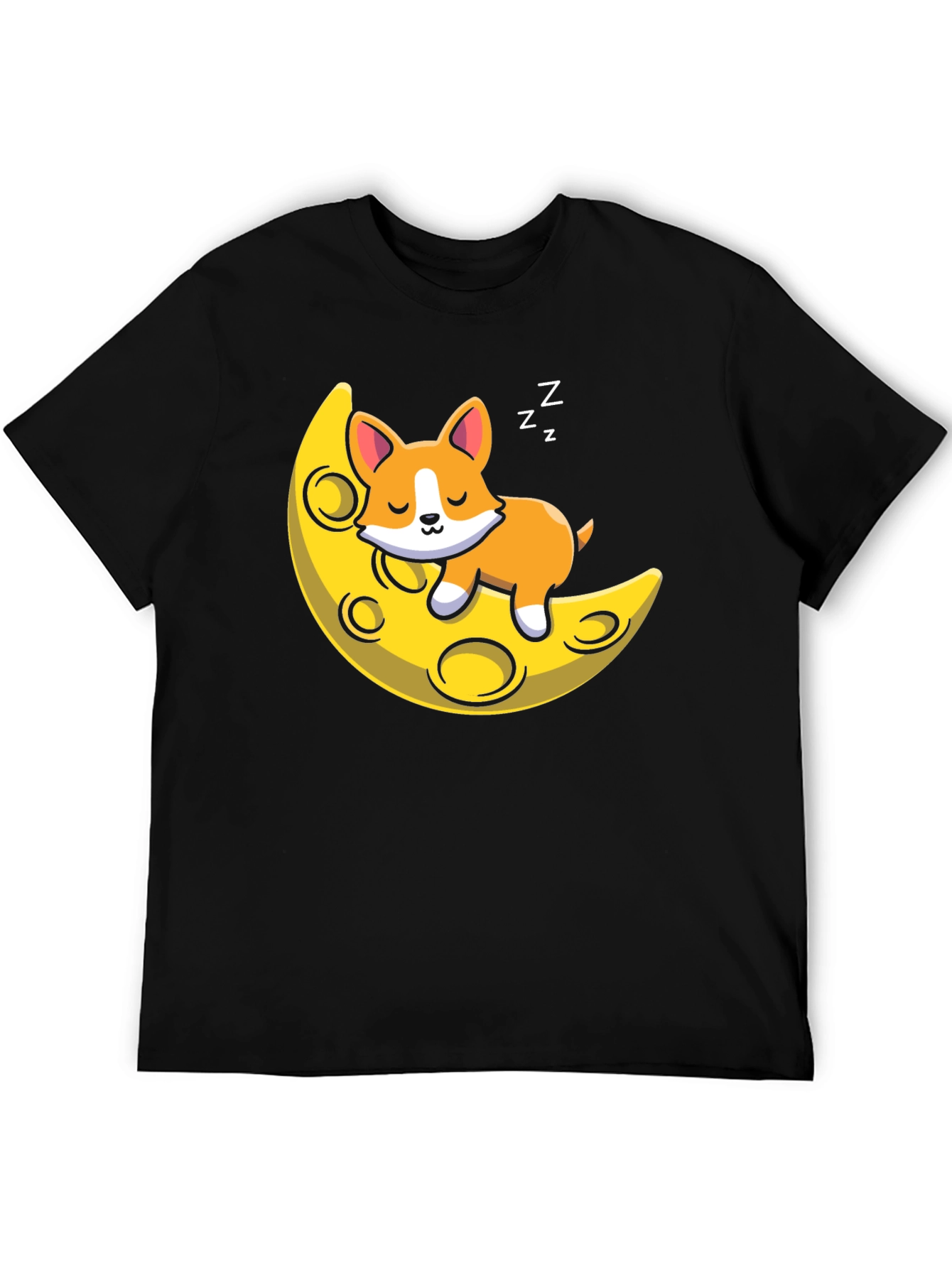 Cute Sleeping Dog on Moon Black T-shirt