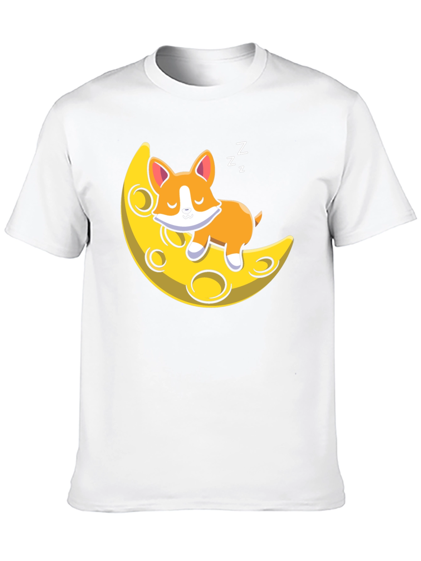 Cute Sleeping Dog on Moon Black T-shirt