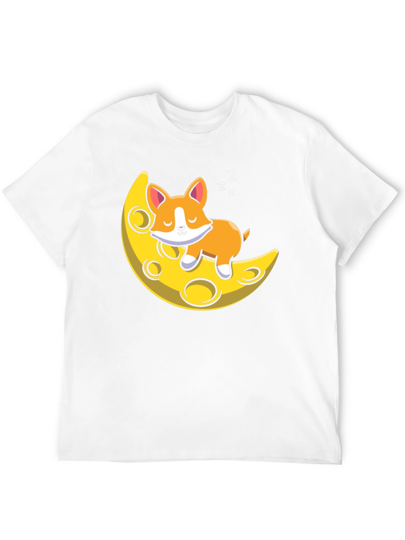 Cute Sleeping Dog on Moon Black T-shirt