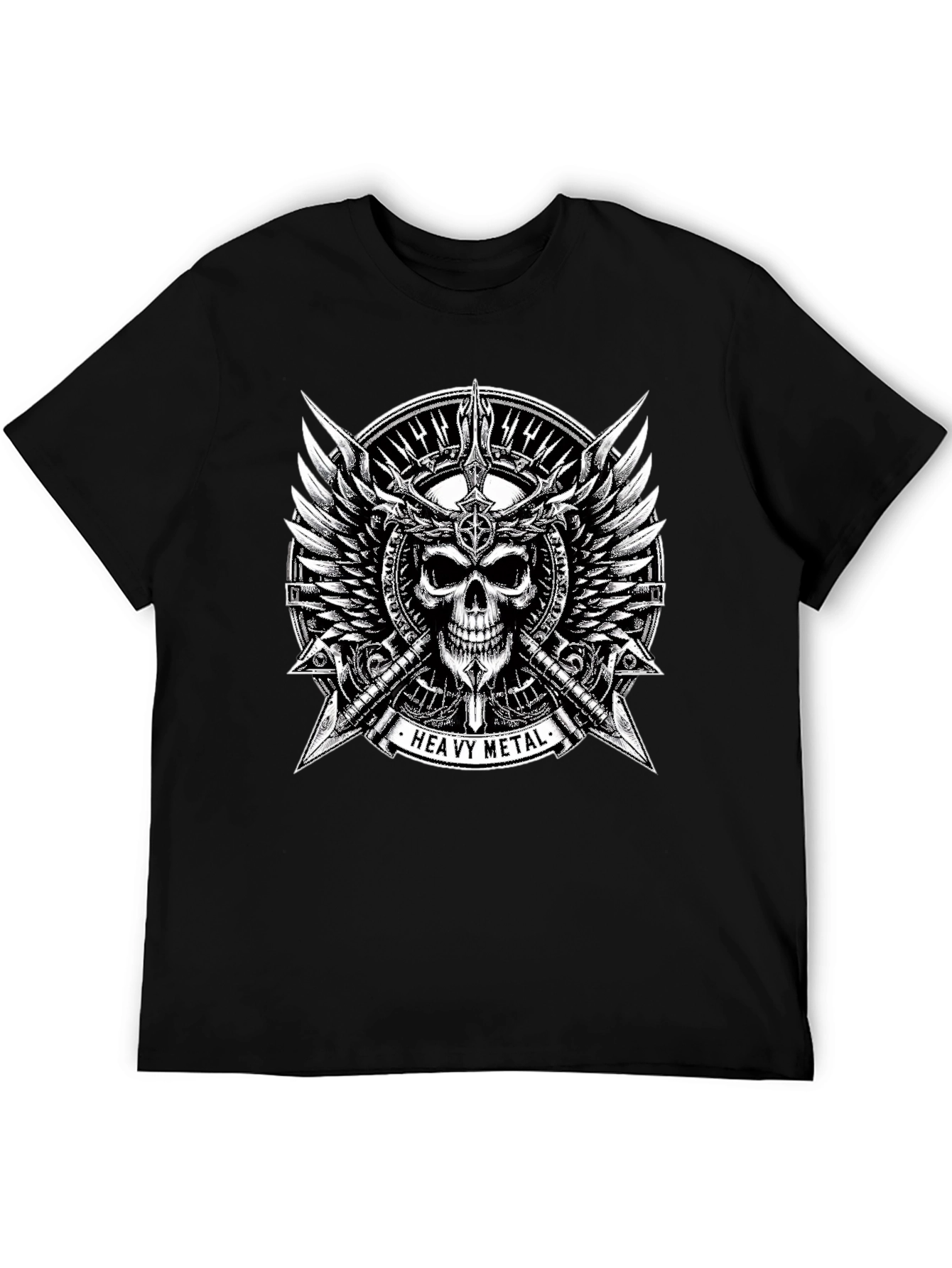 Heavy Metal Skull & Wings Black T-Shirt