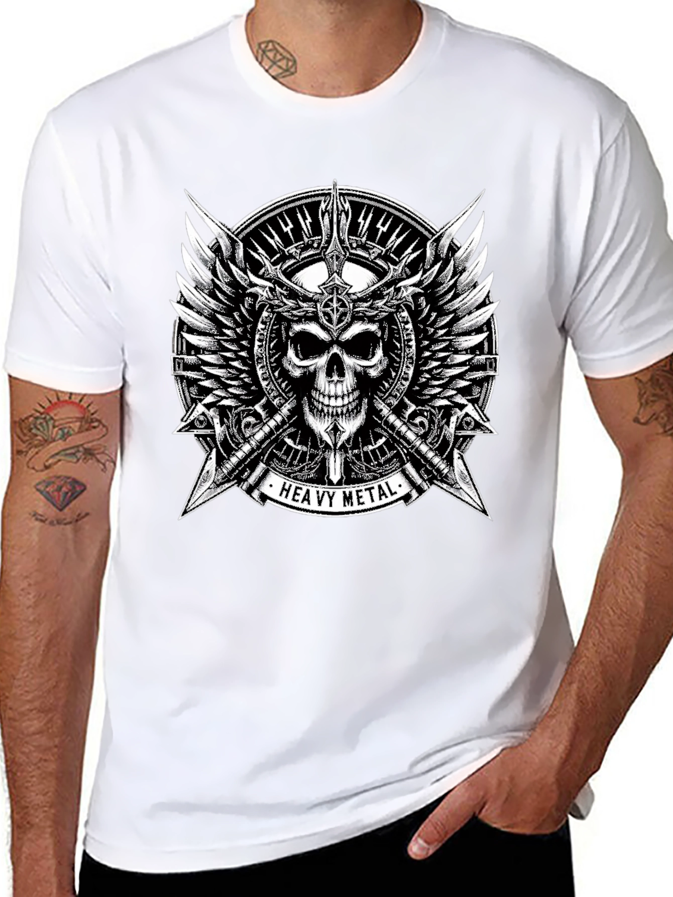 Heavy Metal Skull & Wings Black T-Shirt
